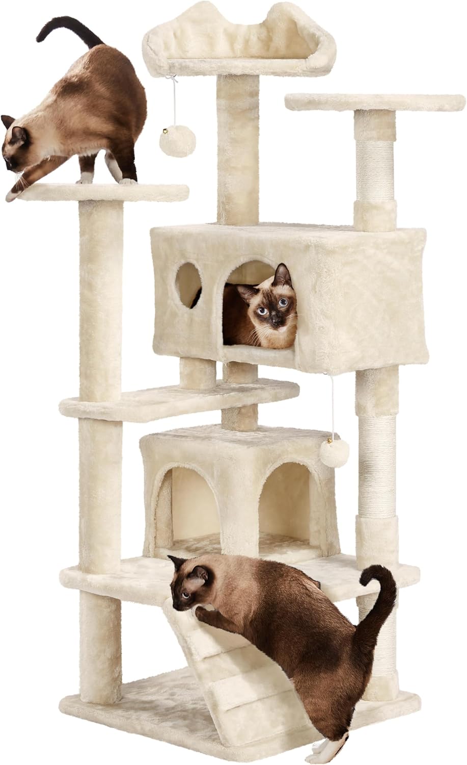 Yaheetech 54in Cat Tree Tower, 2 Caves, Kitten-Ear Perch & Scratching Posts