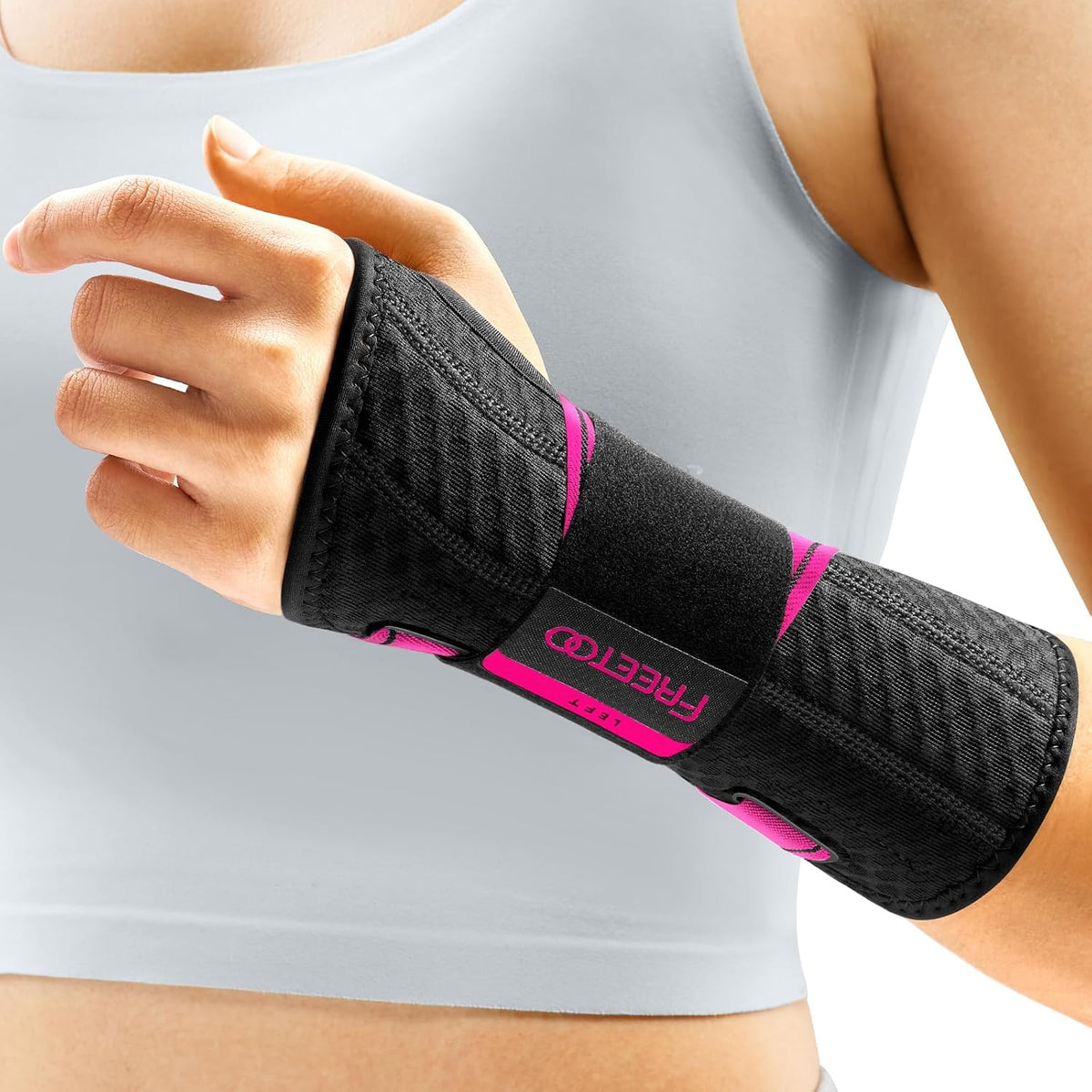 FREETOO Carpal Tunnel Wrist Brace Night Support.Pink,Right Hand,S/M