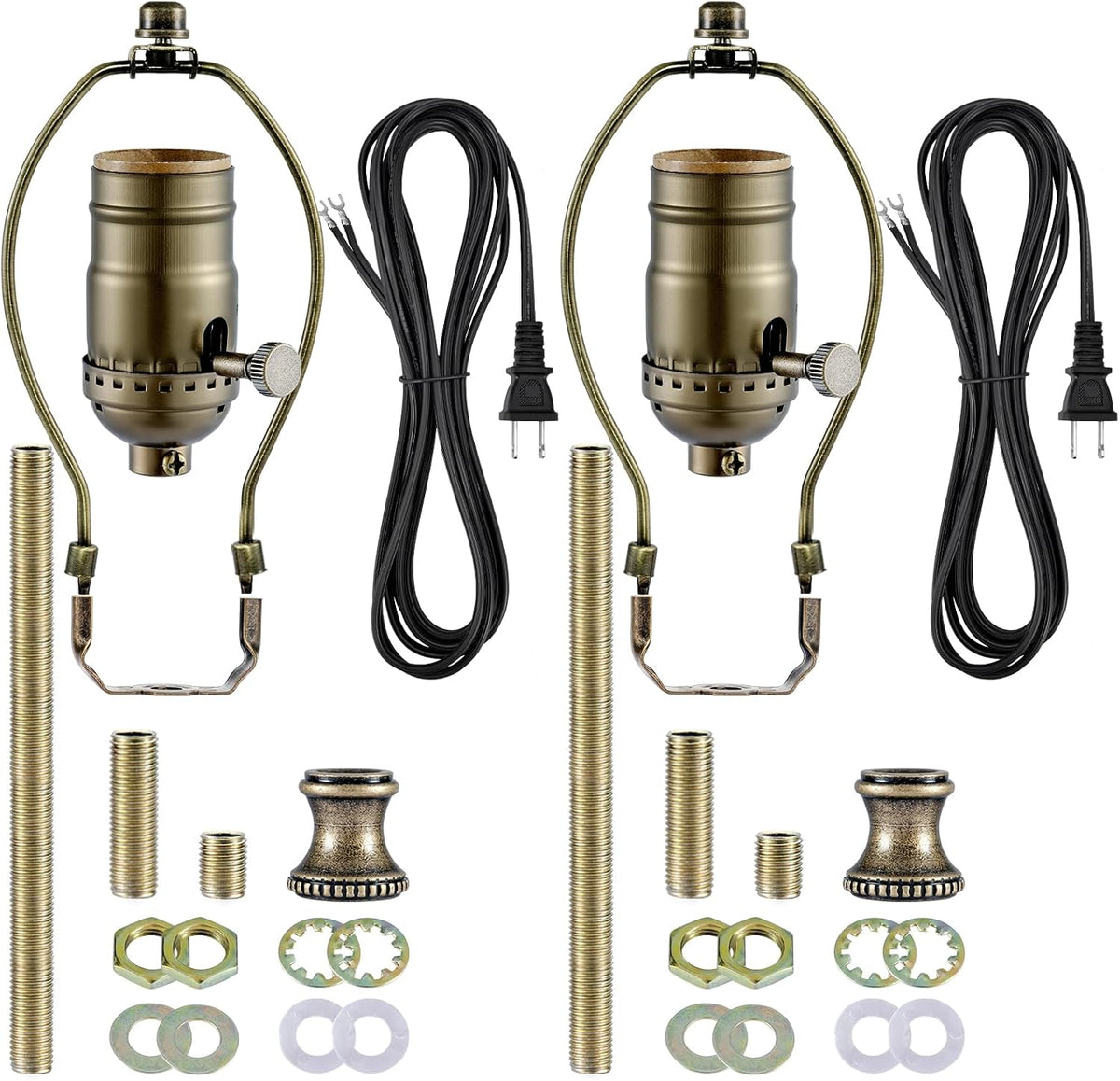 Lamp Rewire Kit - 3-Way Socket With Matching Cord and Harp Set for Table or Floor Lamp Repair, Essential Hardware for DIY Design (Antique Brass, 1)