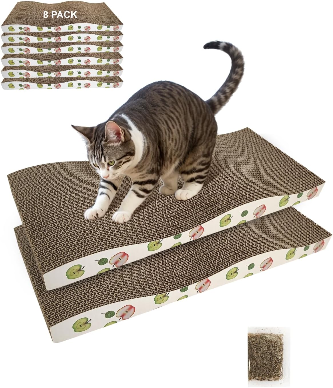 TIMHAKA Cat Scratching Board, Corrugate Cat Scratcher for Indoor Cats with Catnip, Cat Scratch Pad with Premium Scratch Textures Design, Cardboard Cat Scratcher with Double-Sided Usability (Pack of 2)