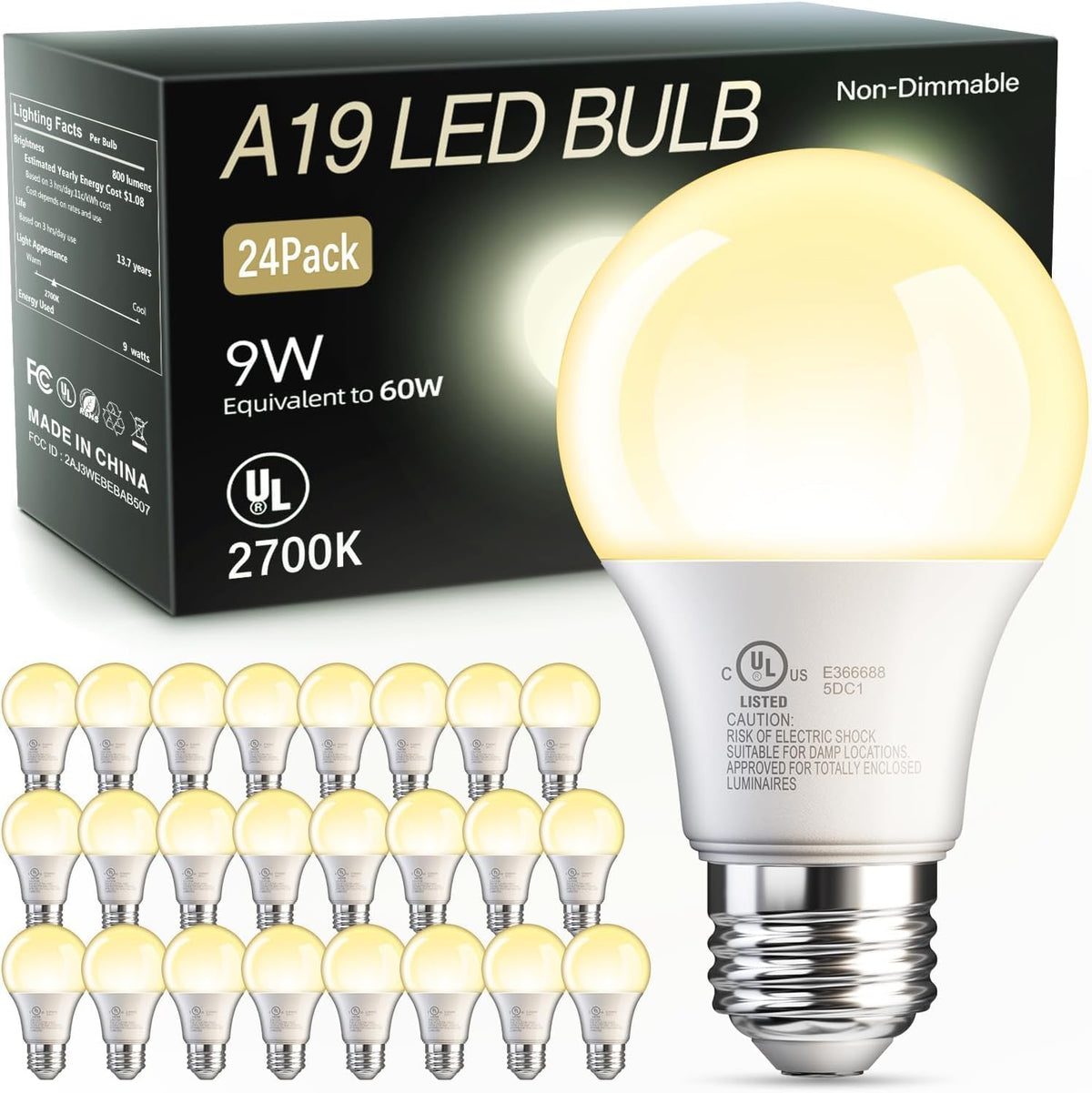 TJOY 6 Pack A19 LED Light Bulbs, Soft Warm White 2700K, 60 Watt Eq,E26 Base