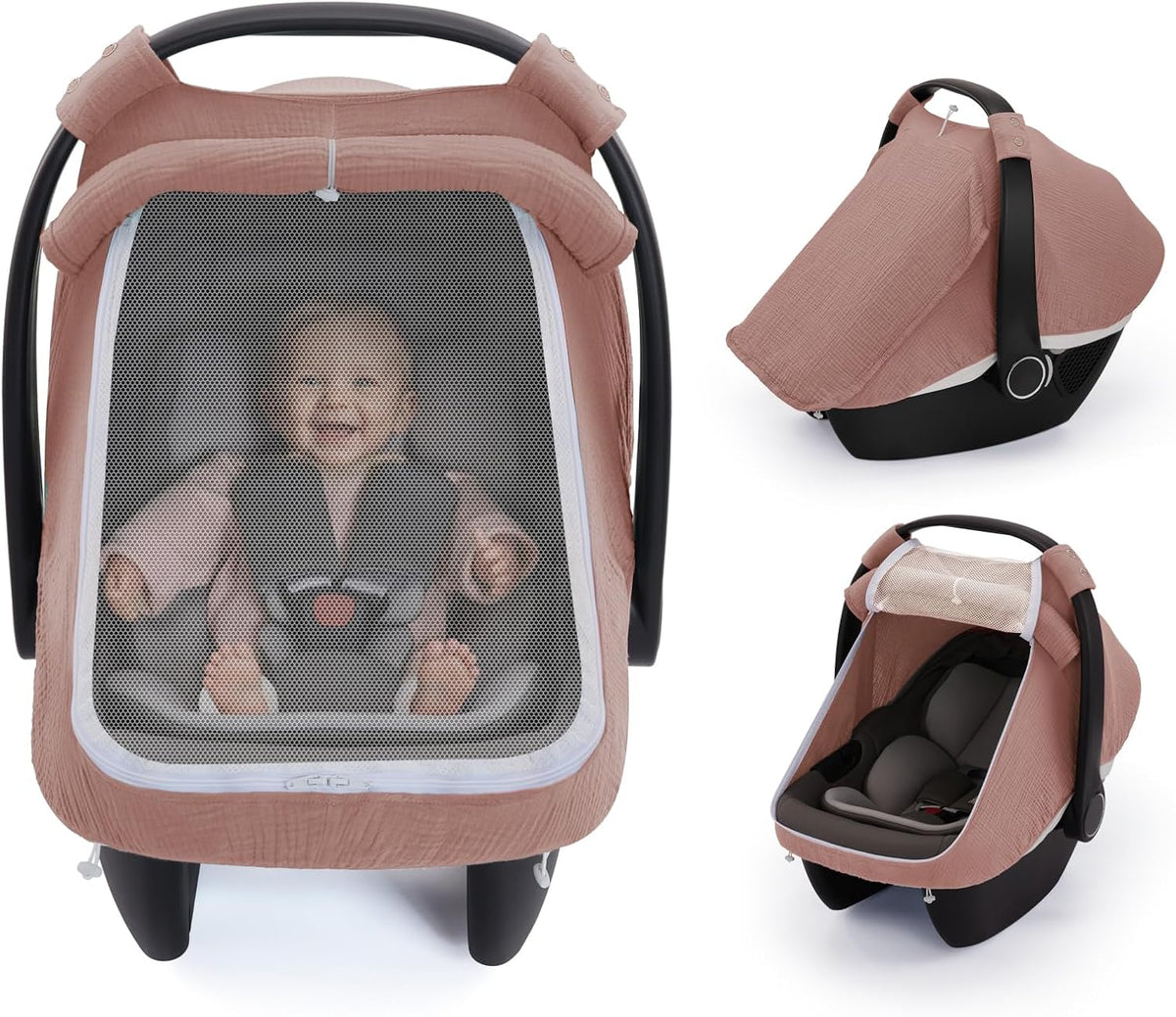 Blissful Diary Muslin Baby Car Seat Cover, Infant Canopy, Roman Green