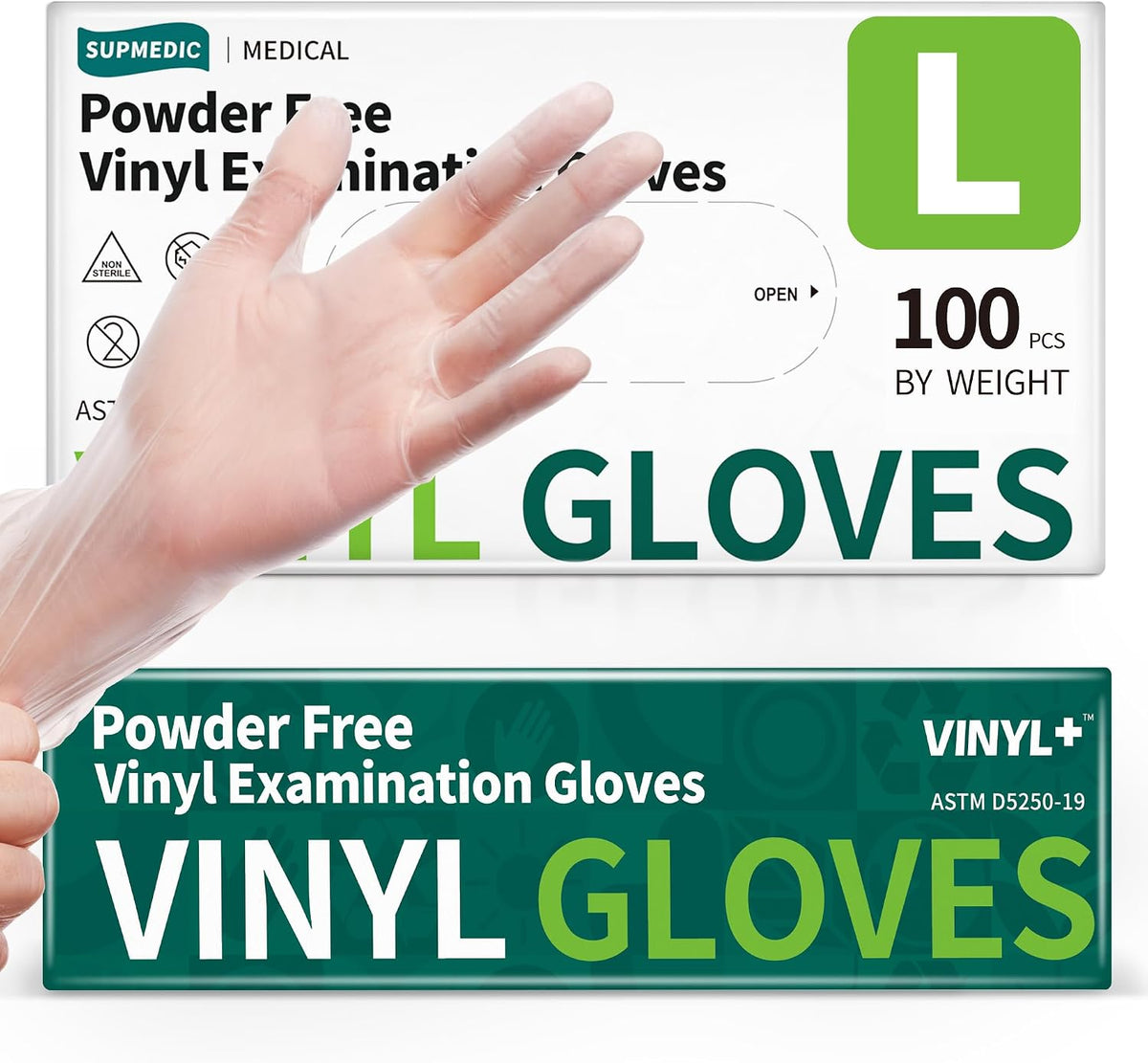 Supmedic Vinyl Disposable Exam Gloves, Clear 4Mil Powder-Free Latex-Free Medical Food-Safe Cooking Cleaning Glove 100&1000 Ct