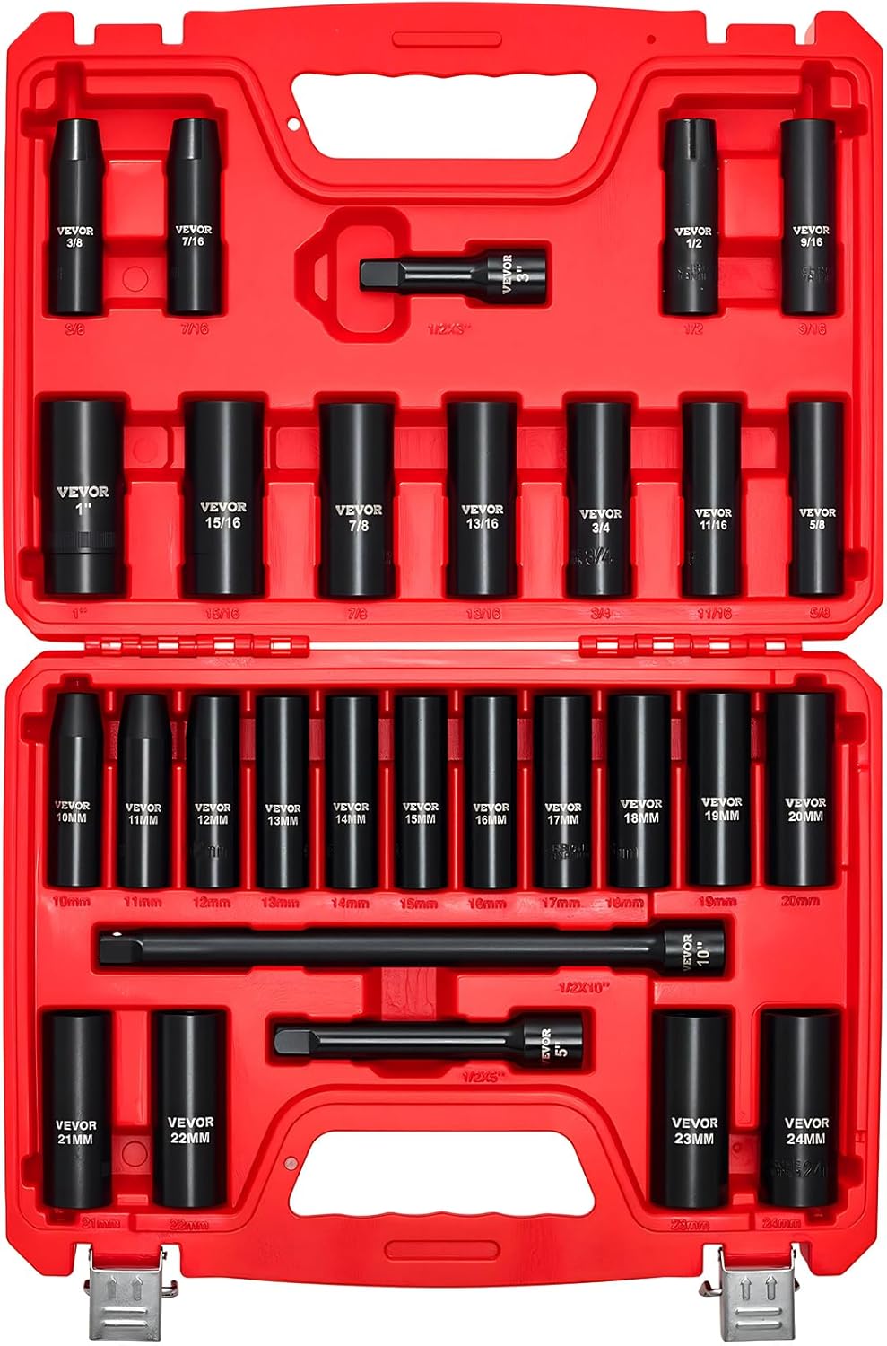 VEVOR 3/8" Drive Impact Socket Set, 50-Piece, Deep & Shallow Kit