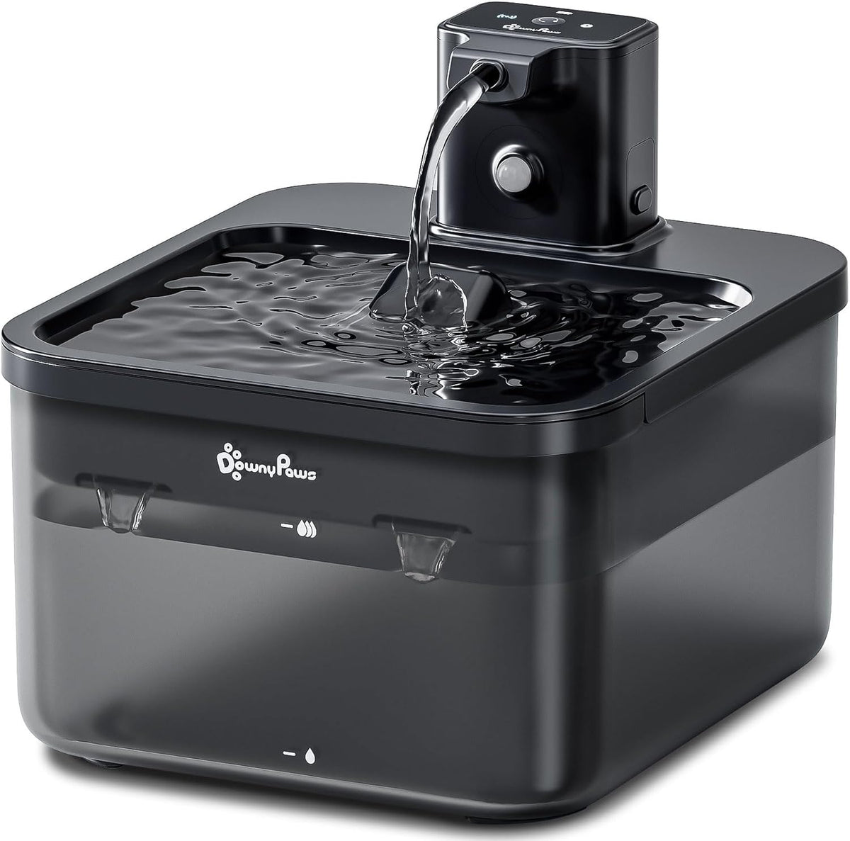 DownyPaws Cat Water Fountain Cordless, Pet Fountain, 84oz/2.5L, Black Pro