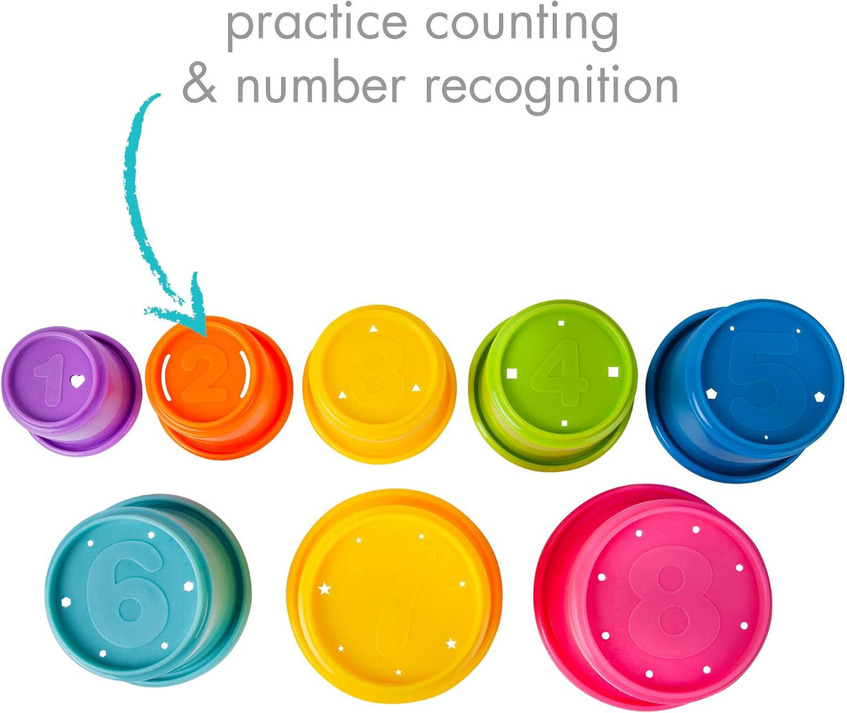 The First Years Stack & Count Stacking Cups - Colorful Baby Stacking Water Toys Set - Stackable Cups for Learning - Baby Bath Toys - Toddler Water Table Toys - 8 Count