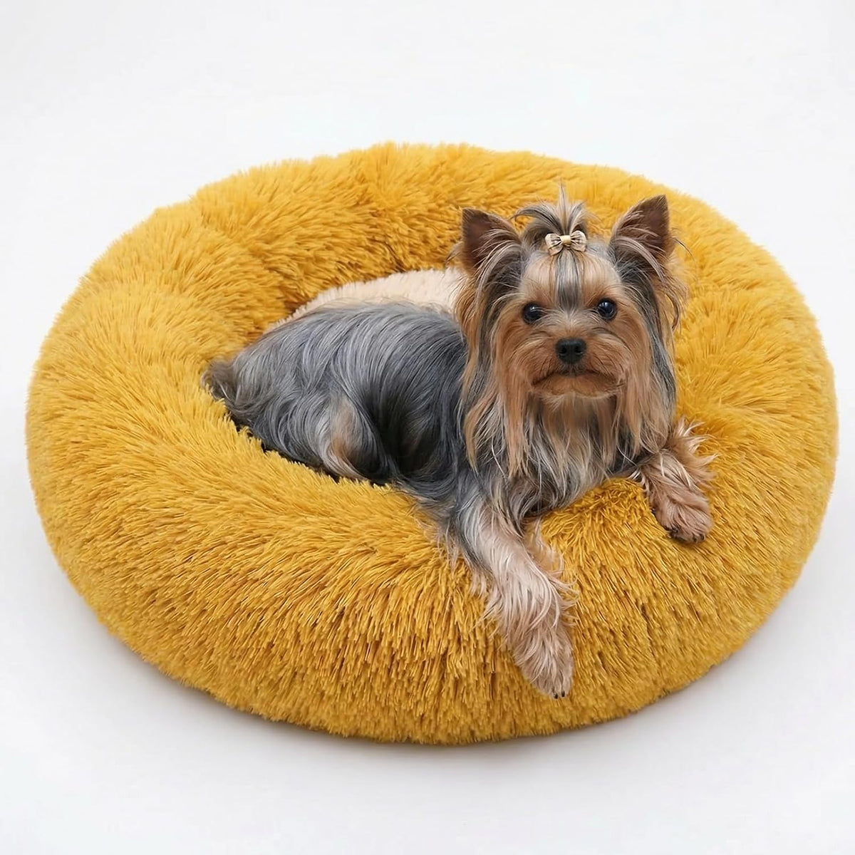 Small Calming Dogs Bed for Small Dogs Anti-Anxiety Machine Washable Fluffy Luxury Anti-Slip Waterproof Mute Base Warming Cozy Soft Pet Puppy Round Bed