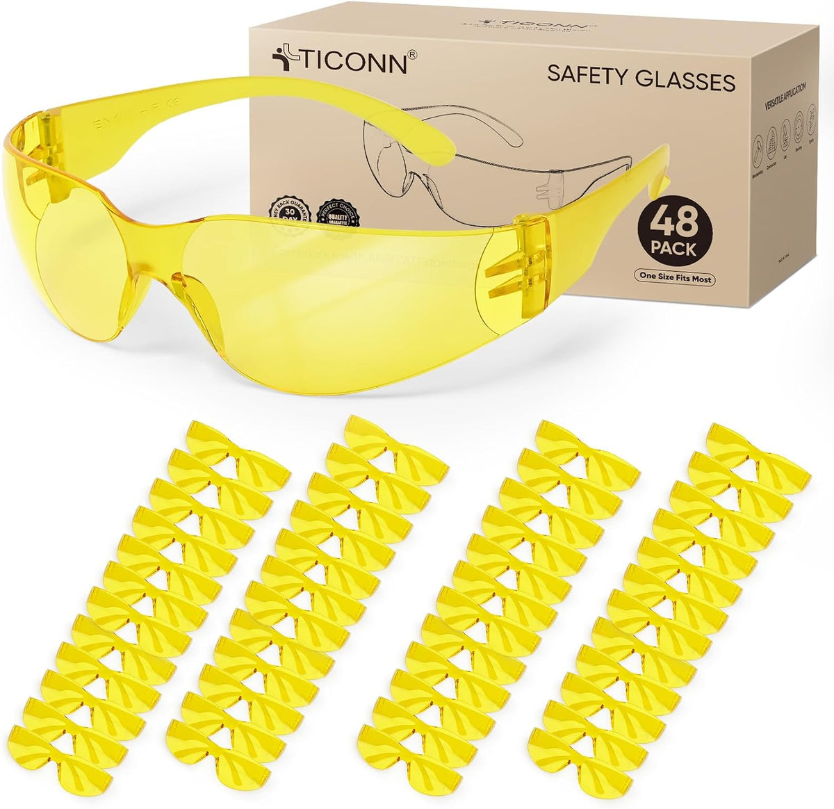 TICONN Clear Safety Glasses for Men & Women, ANSI Z87.1 Safety Goggles