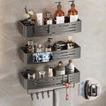 Voldra Shower Caddy Suction Cup, 2 Pack Shower Shelves for Inside Shower No Drilling, Aluminum Suction Showers Organizer with Towel Bar & Hooks Removable Bathroom Shelf Storage Rack(Gray)
