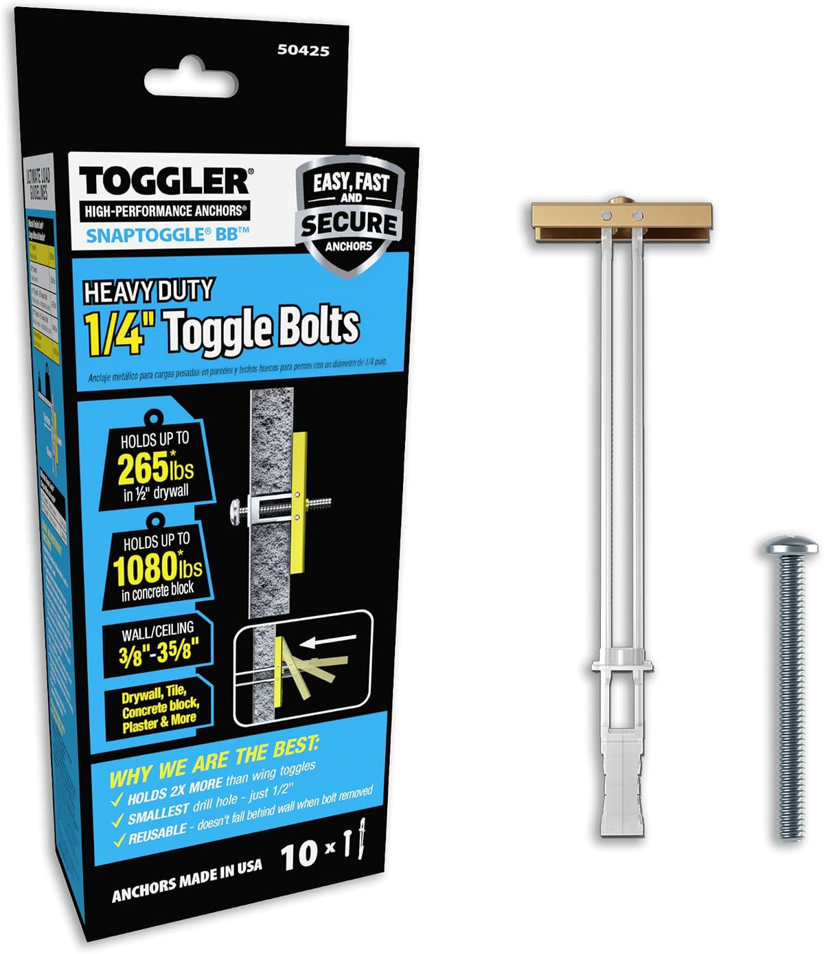 TOGGLER SNAPTOGGLE Drywall Anchors with 1/4-20 Bolts, 20 Pack
