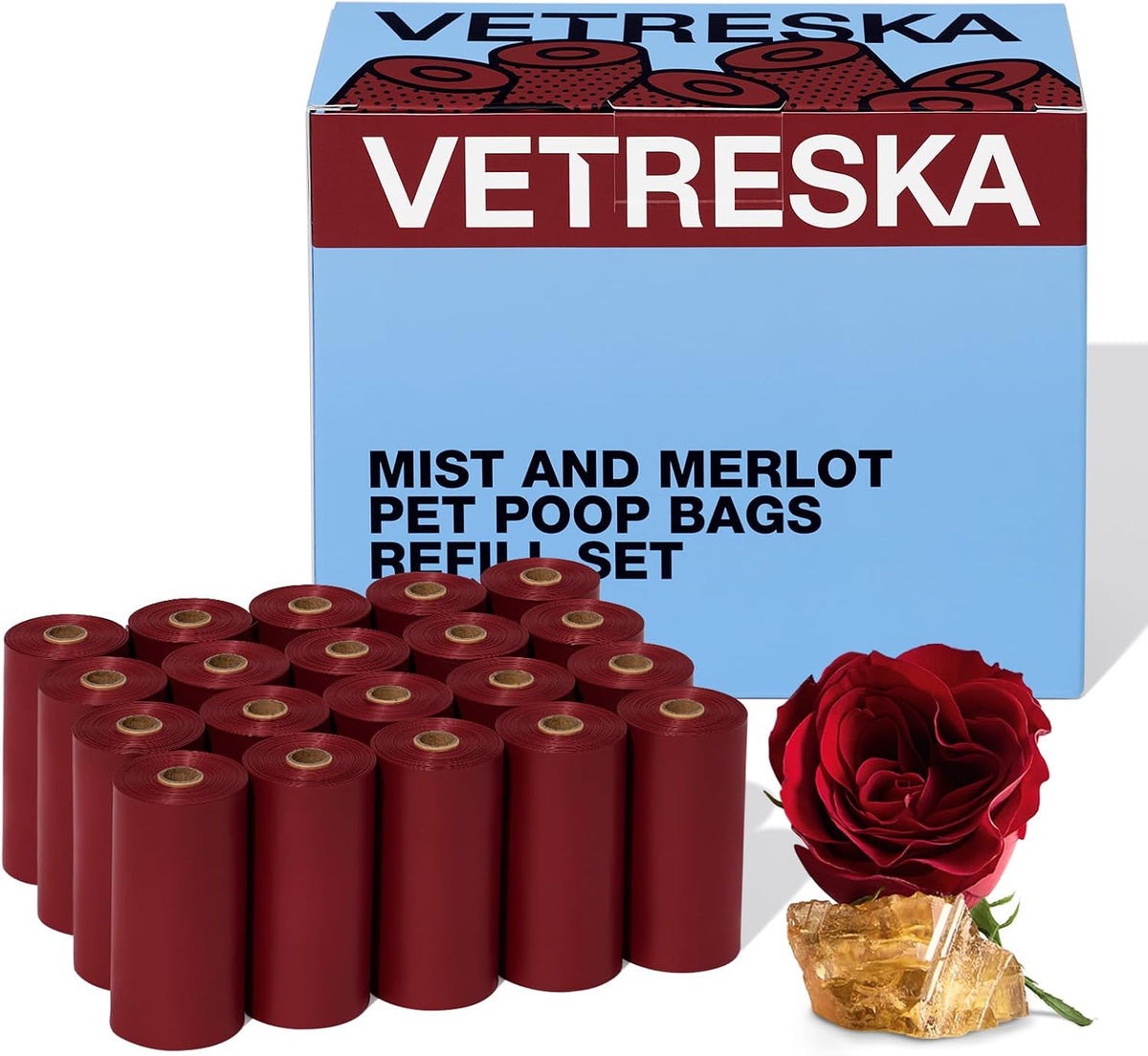 VETRESKA Dog Poop Bags Dispenser with Coffee Scented Waste Bags, 105 Counts | Leak Proof, Extra Thick & Strong Pet Waste Bags for Dogs and Cats, 1 Holder and 7 Rolls