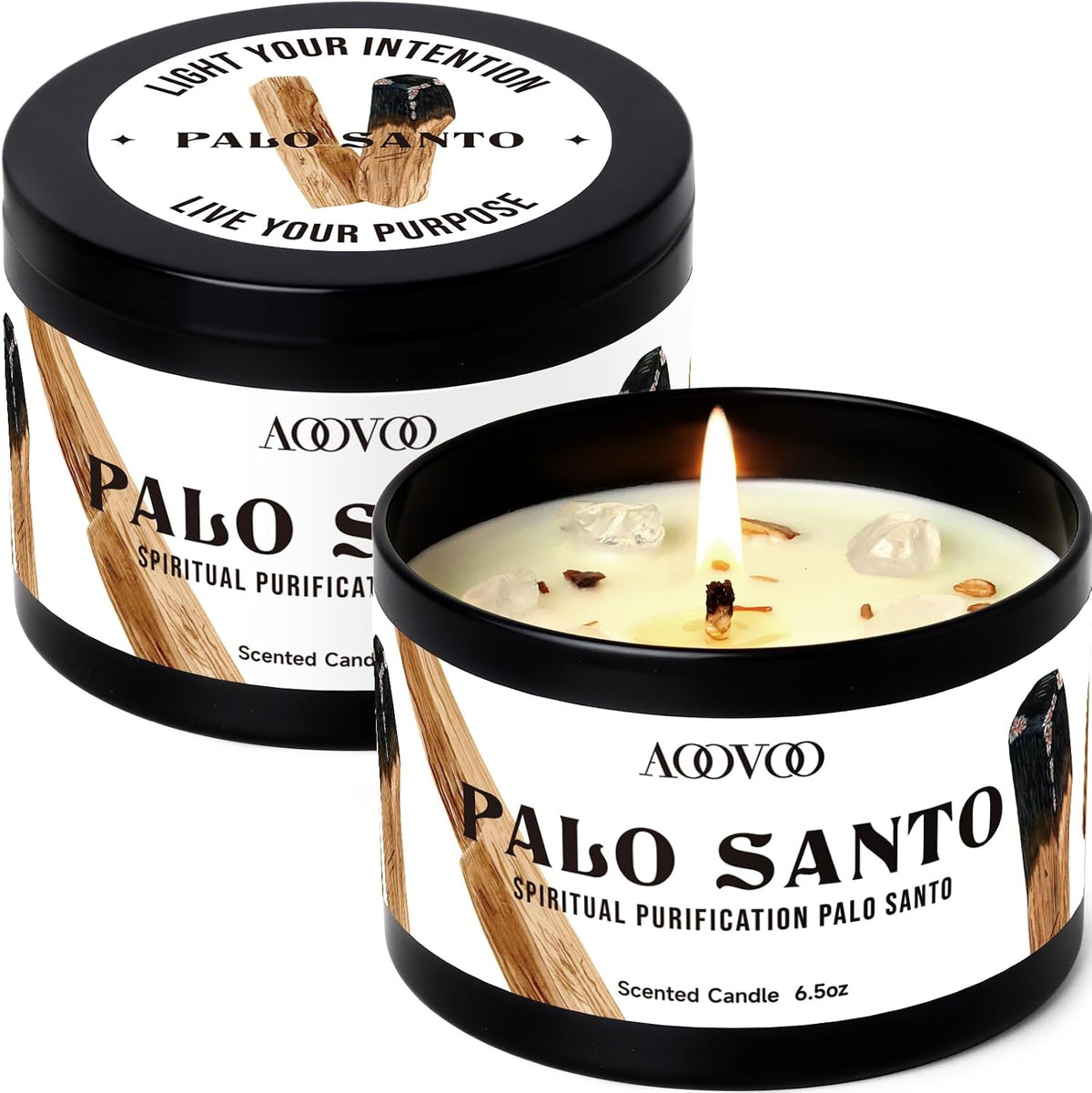 AOOVOO Sage Candle for Cleansing - 3 Wick 12oz Large Scented Candle with Crystals & Sage Leaves Inside, Soy Candles Non Toxic for Meditation Spiritual Gift, Aromatherapy Candle for Women Men