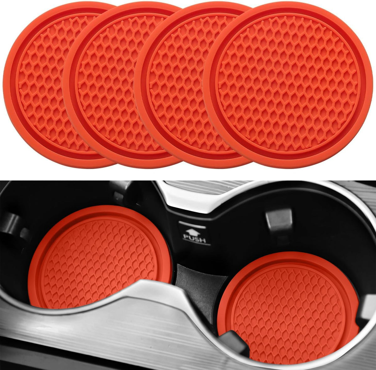 SINGARO Car Cup Coaster, 4PCS Universal Non-Slip Cup Holders Embedded in Ornaments Coaster, Car Interior Accessories, Red