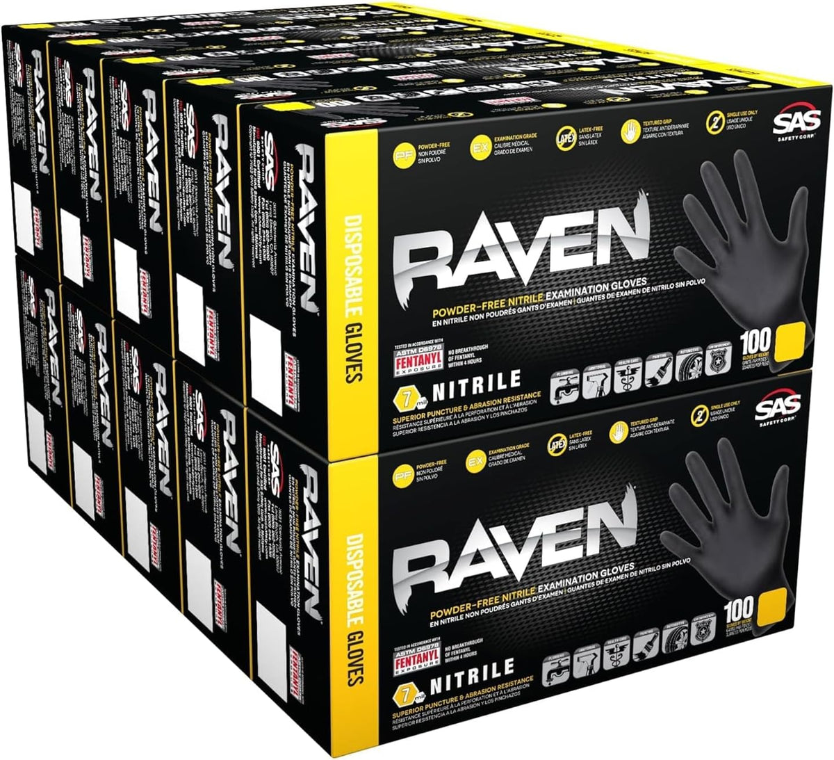 Raven Powder Free Nitrile Disposable Gloves | 7 Mil | Latex Free, Chemical + Puncture Resistant, Single Use |