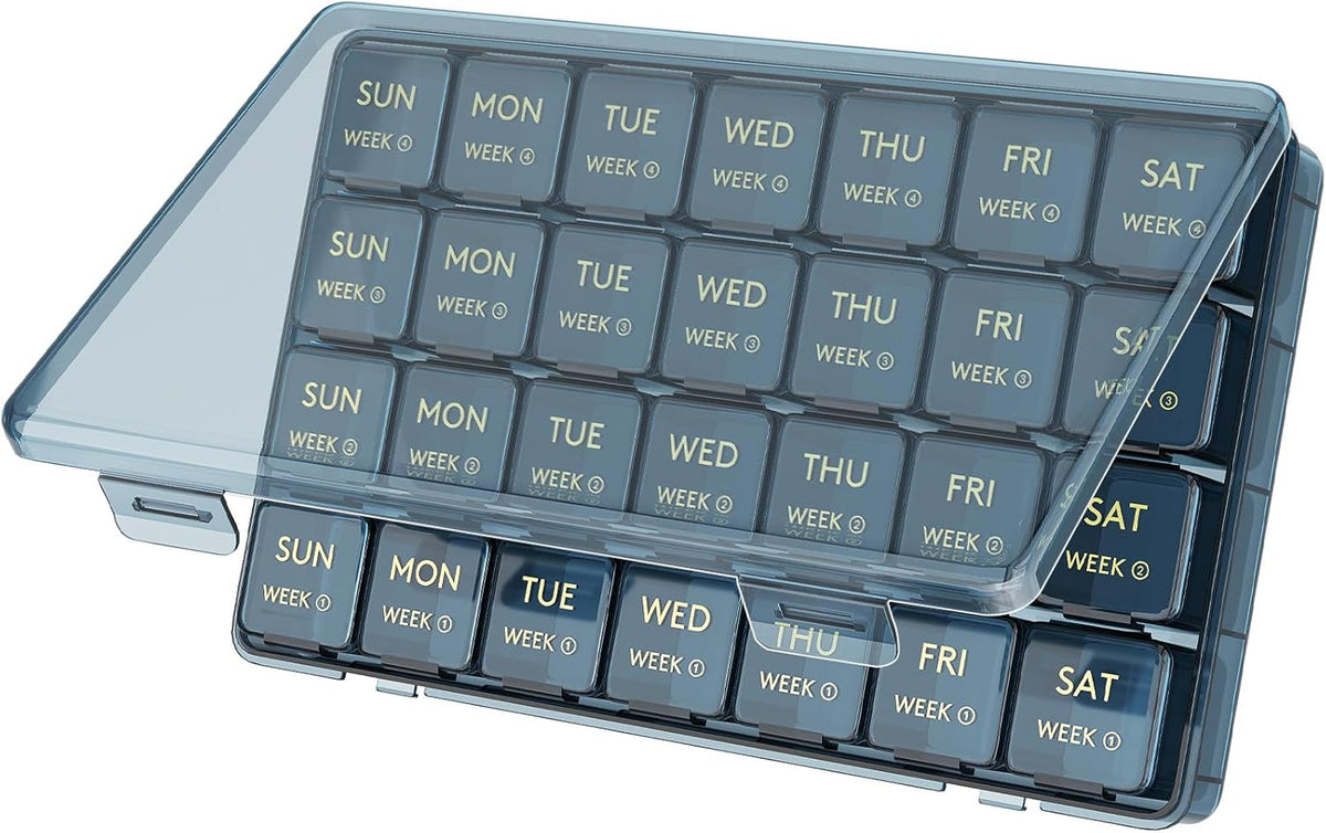 Lifewit Monthly Pill Organizer Once a Day, 28 Day Pill Box, Black, 28 Grids