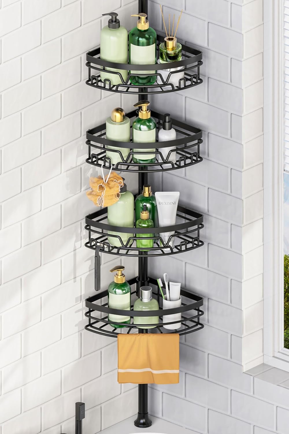 DAOYA Corner Shower Caddy Tension Pole 4 Tier Shower Caddy Organizer Black