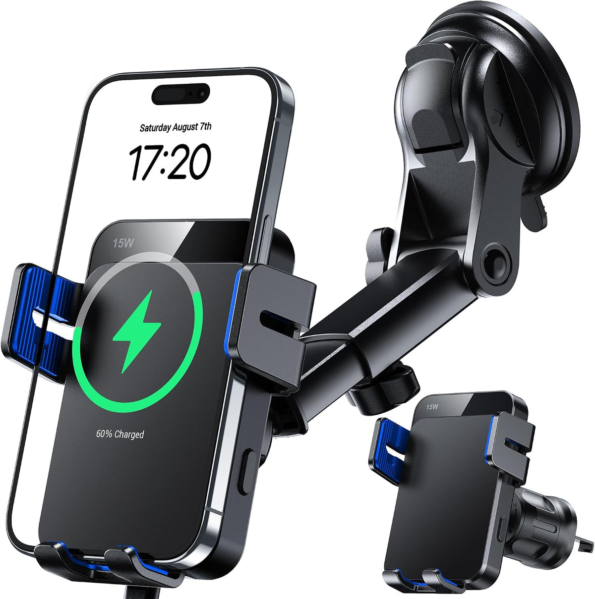 Wireless Car Charger 15W Auto Clamping Phone Holder Dash Windshield Vent