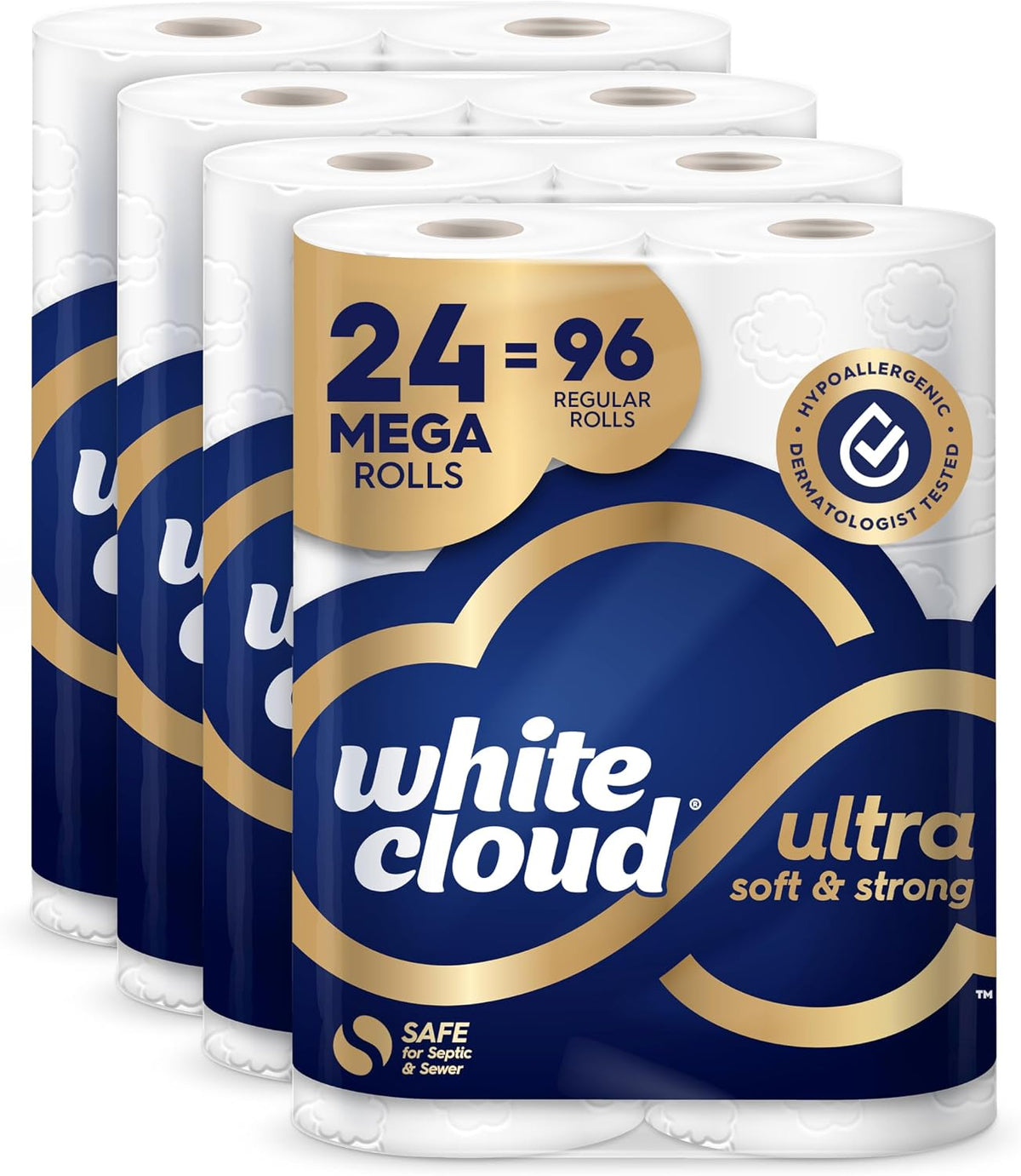 White Cloud Ultra Soft and Strong Bath Tissue, 4 Packs of 6 Mega Rolls