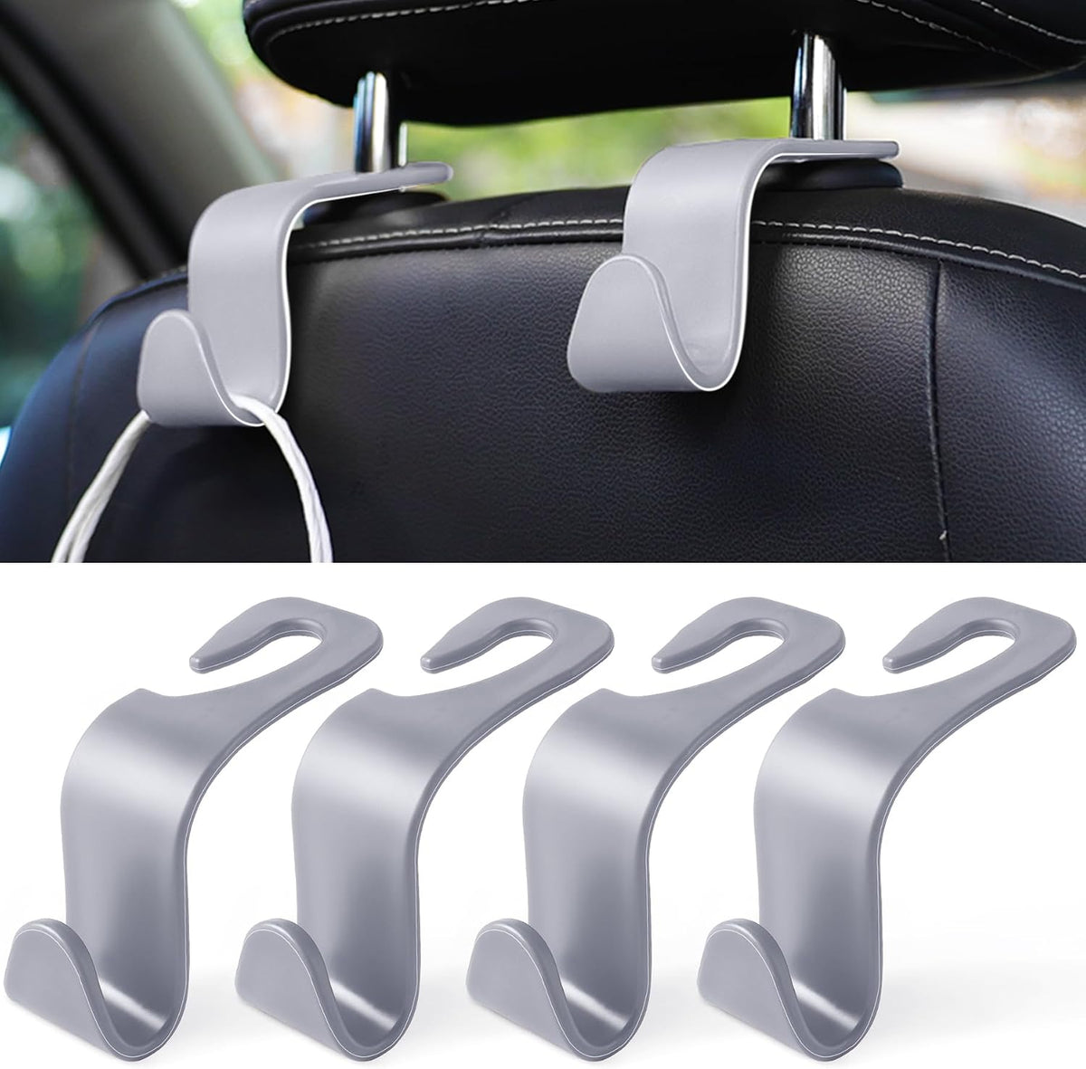 LivTee Car Seat Headrest Hook, Auto Seat Hook Hangers Storage Organizer Interior Accessories for Purse Coats Umbrellas Grocery Bags Handbag, 4-Pack
