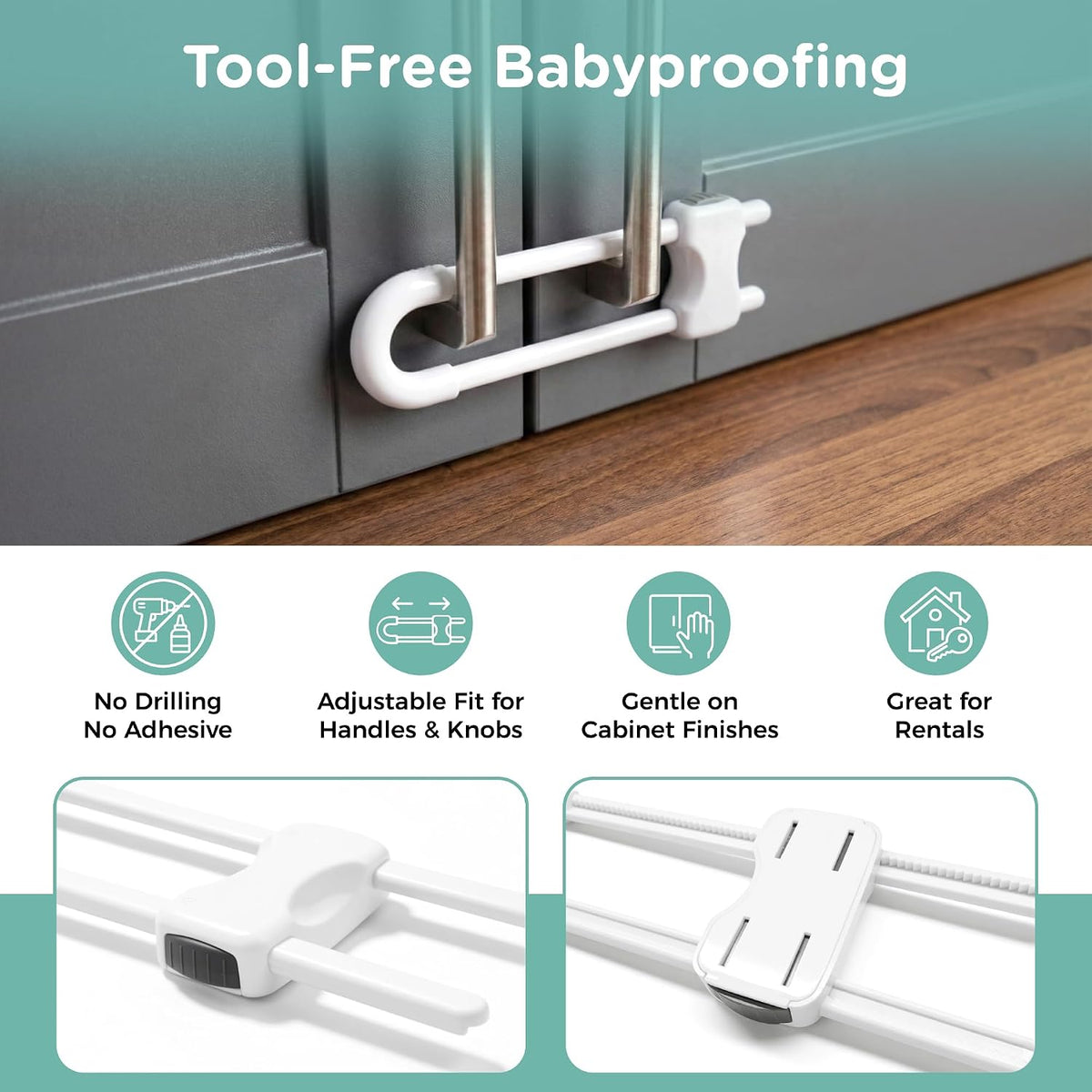 SKYLA HOMES Child Safety Sliding Cabinet Locks, White, 4 Pack, 6 Inch
