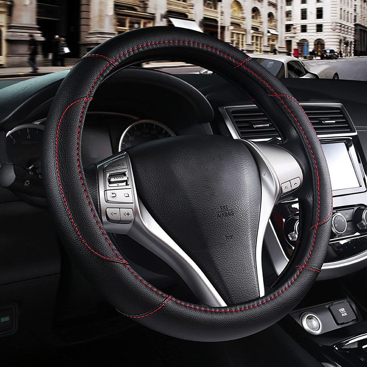 Leather Car Steering Wheel Cover, Universal Fit for Most Cars, Beige
