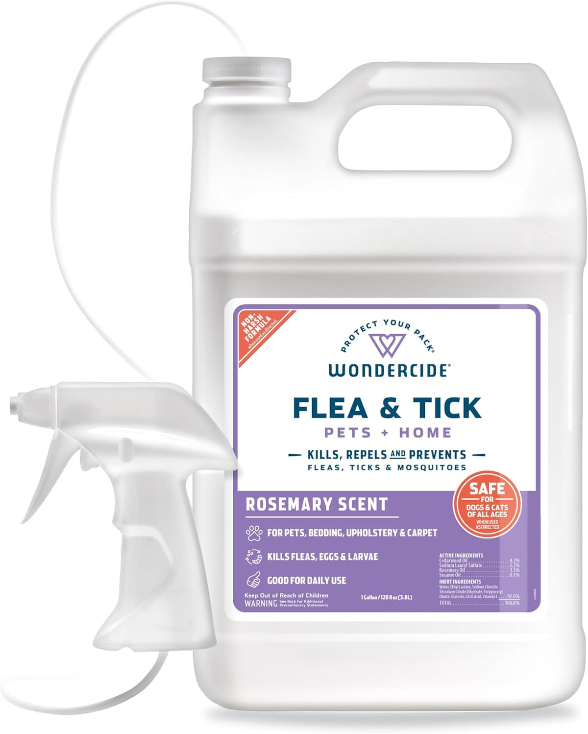 Wondercide - Flea, Tick & Mosquito Spray for Pets and Home with Natural Essential Oils - Killer, Control, Prevention, Treatment - Lemongrass 16 oz