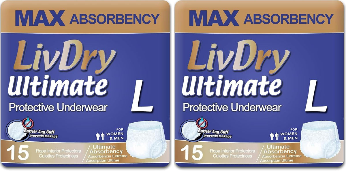 LivDry Ultimate Adult Incontinence Underwear, Max Absorbent Adult Diapers with Leak Protection, Medium, 68-Pack