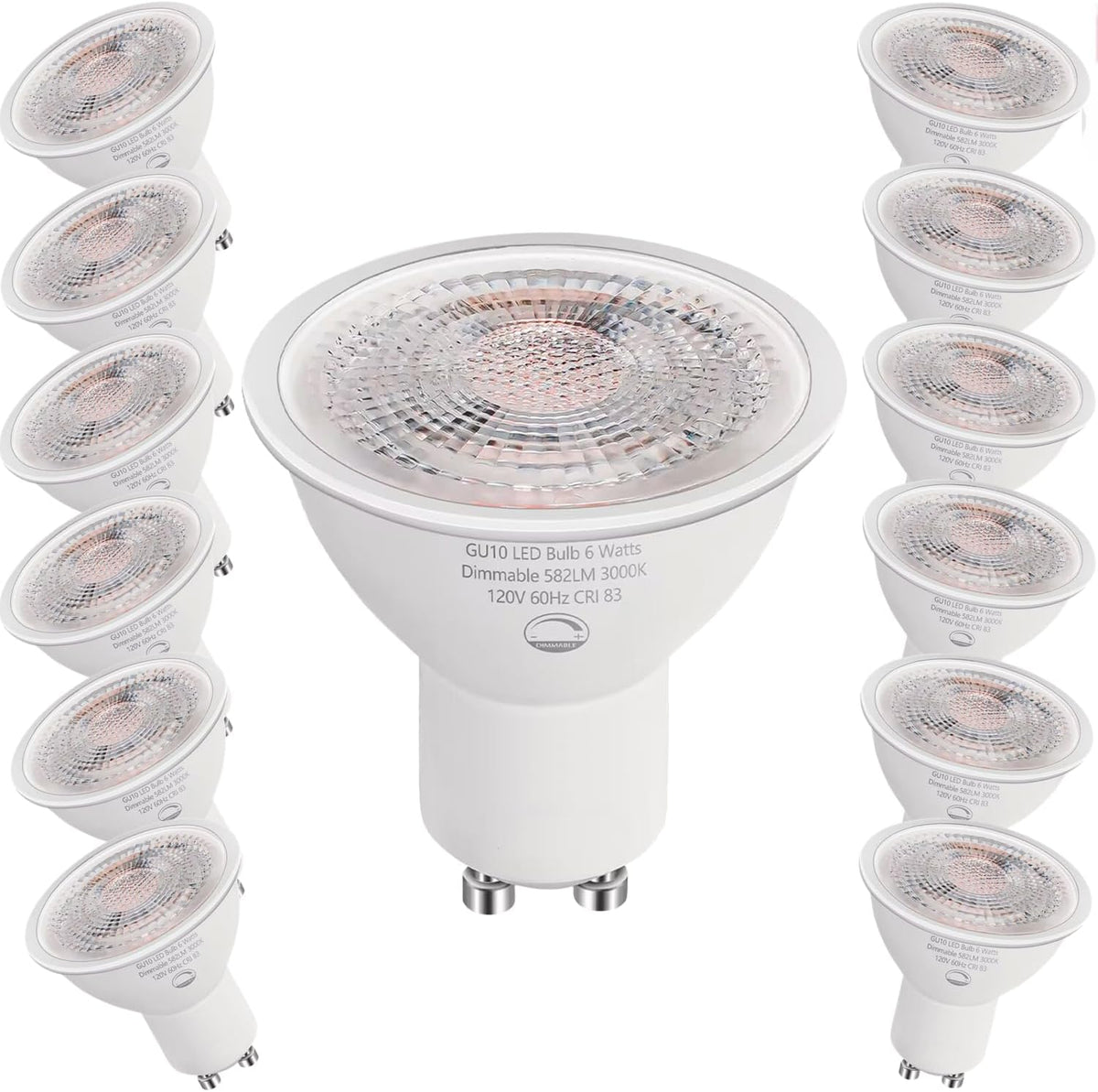 6-Pack GU10 LED Bulbs Dimmable,6W (50W Eq),3000K Soft White 582 LM