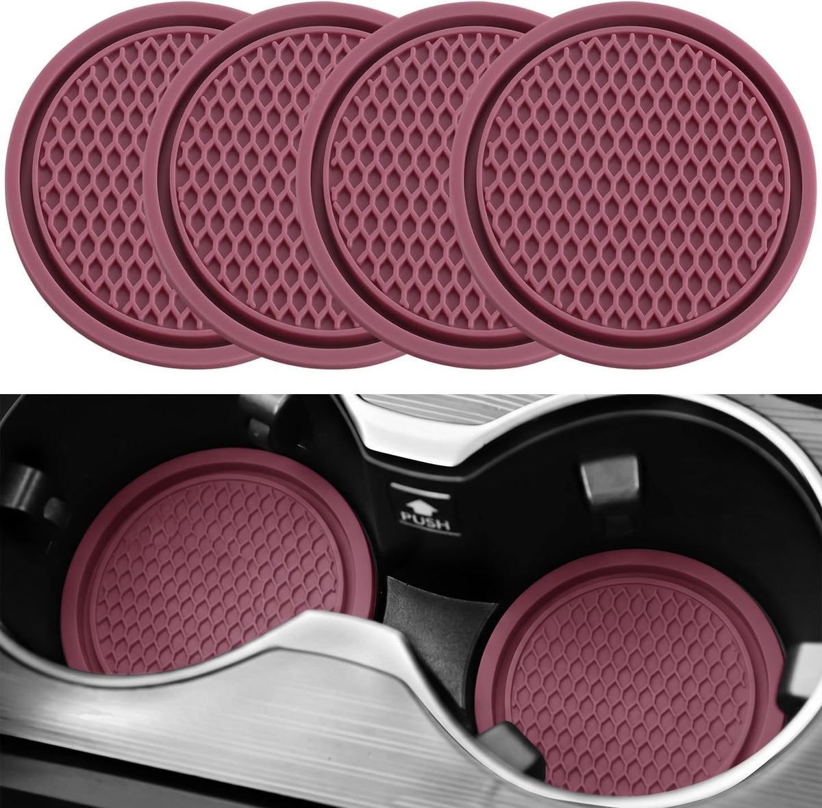 SINGARO Car Cup Coaster, 4PCS Universal Non-Slip Cup Holders Embedded in Ornaments Coaster, Car Interior Accessories, Red