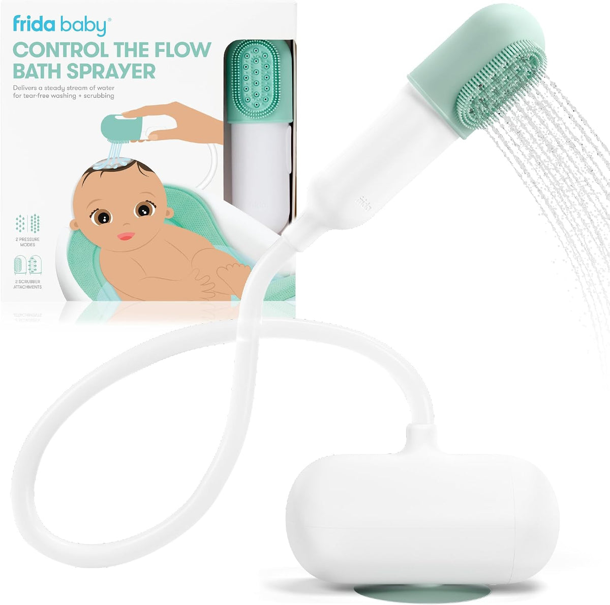 Frida Baby Control The Flow Bath Rinse Cup, Tear Free Rinser to Wash Hair and Body with Easy Grip Handle and Removable Rain Shower, Made in USA