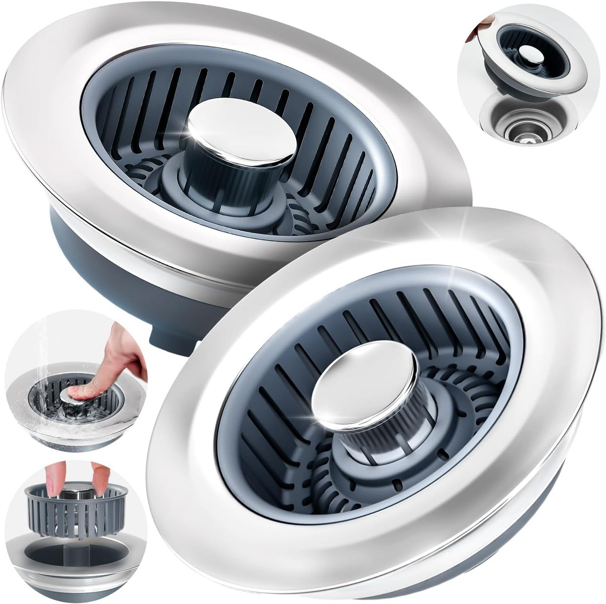 zaa 3 in 1 Kitchen Sink Drain Strainer Stopper Removable Basket Pop-Up