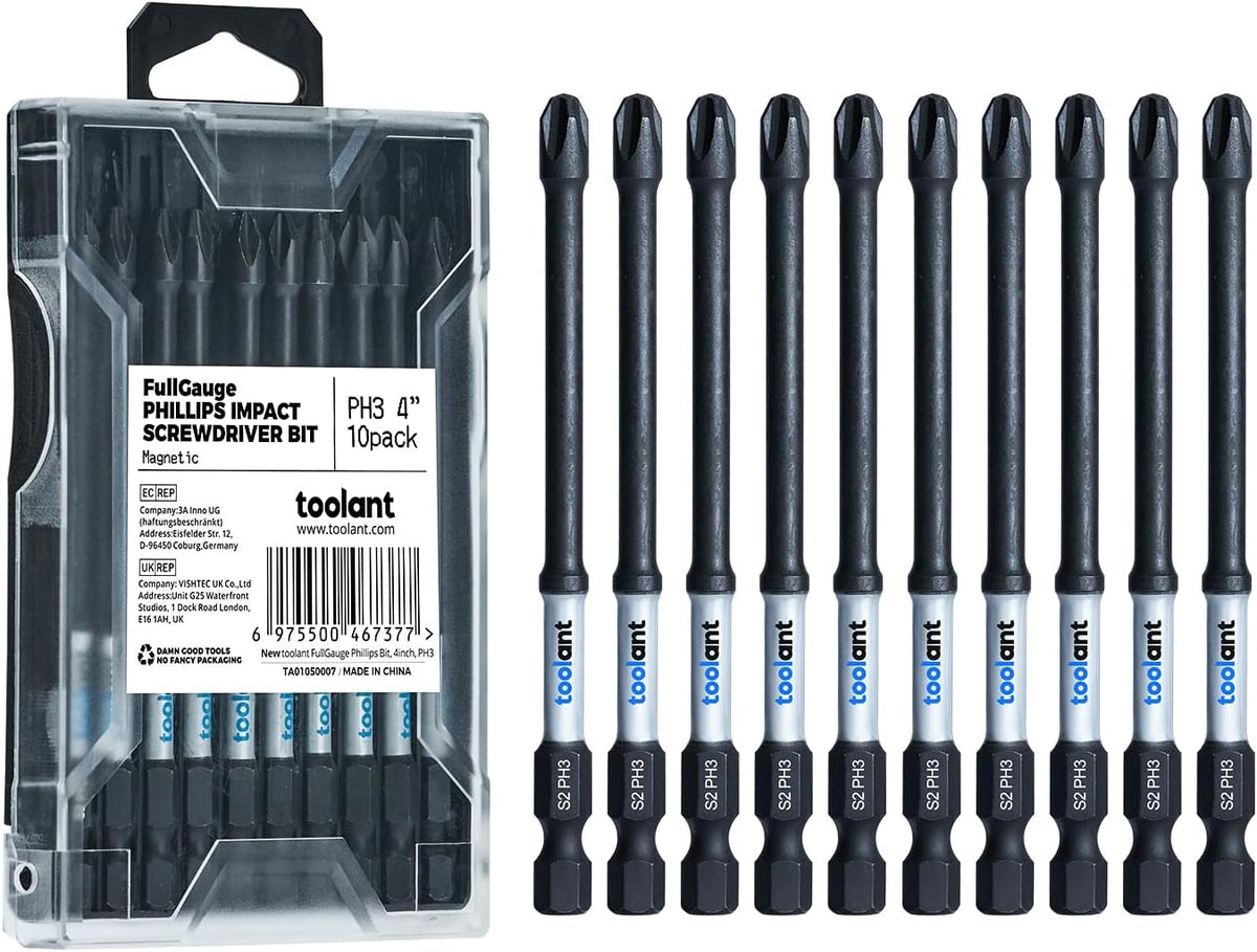 toolant PH2 Phillips Impact Bit Set, 2 Inch, 10-Piece, Magnetic