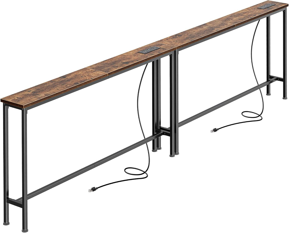 SUPERJARE 78.8 inch Narrow Behind Couch Table with 2 Charging Stations