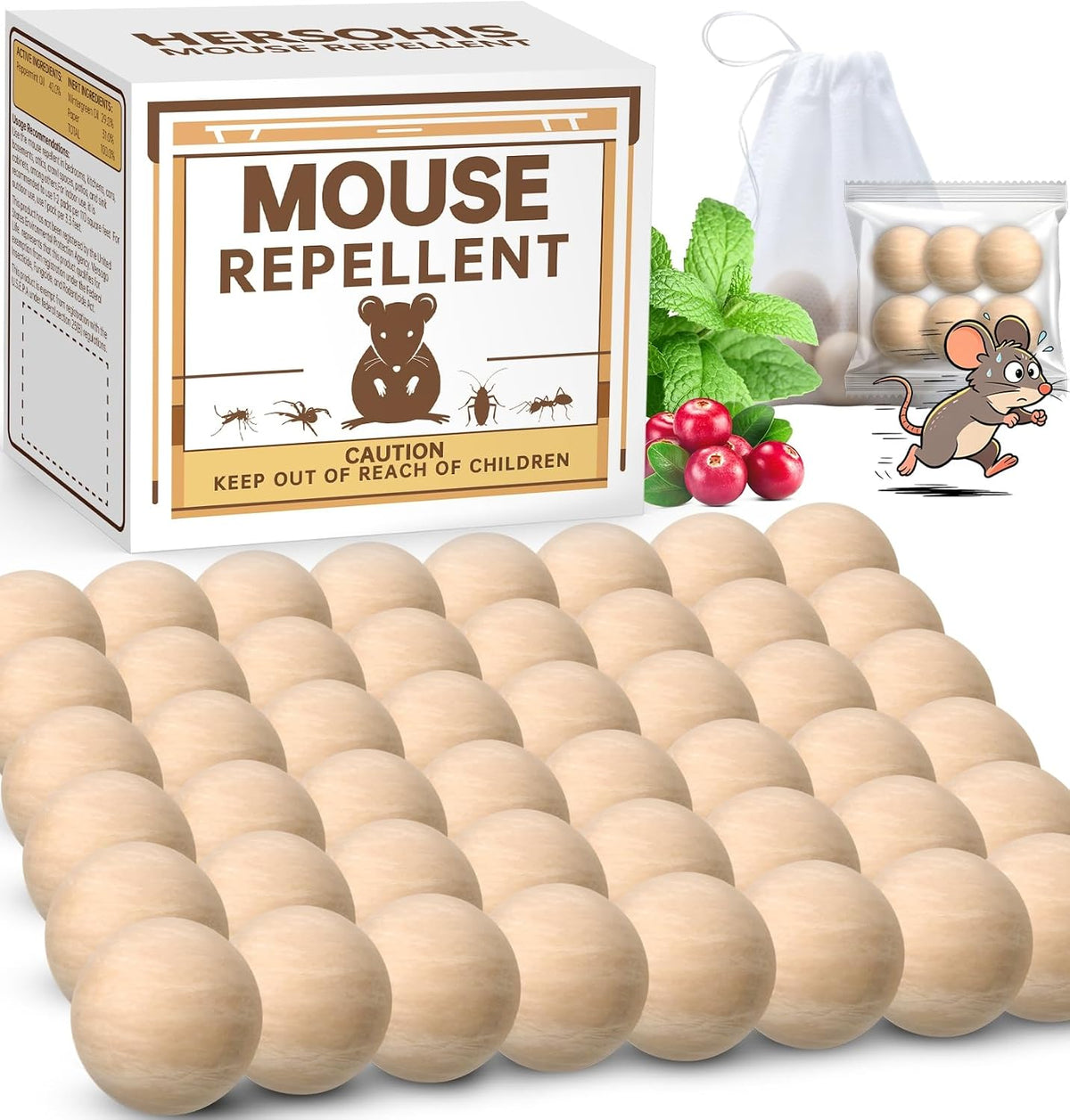 Rodent Repellent 48 Balls, Mouse Repellent Indoor & Outdoor, Mice Repellent with Peppermint Oil, Rat Repellent for House, Garage, RV, Rodent Deterrent for Attic, Basement & Car