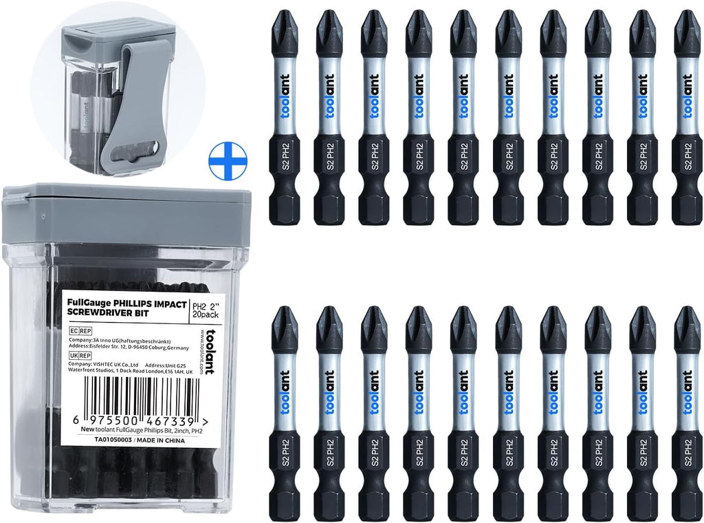 toolant PH2 Phillips Impact Bit Set, 2 Inch, 10-Piece, Magnetic