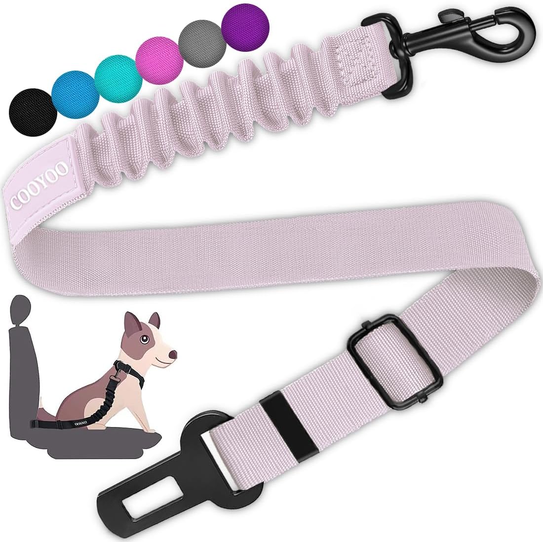 COOYOO Dog Seat Belt, Durability Retractable Dog Car Harness Adjustable Dog Seat Belt for Vehicle Nylon Pet Safety Seat Belts Heavy Duty & Elastic (1 Pack Black)