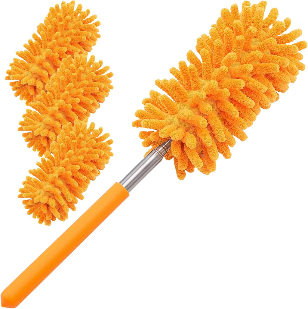 Duster for Cleaning, 10-29" Extension Pole, 2 Washable Heads, Yellow