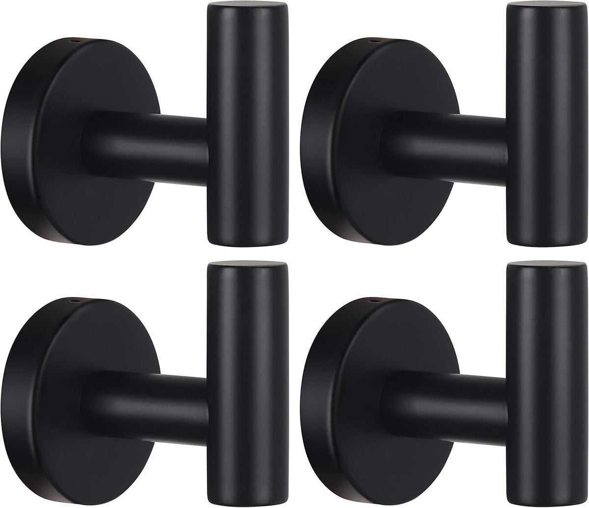 Towel Hooks Bathroom Coat Robe Wall Hook Heavy Duty Door Hanger Towel Robe Clothes Cabinet Closet Sponges Rack for Bathroom Bedroom Kitchen Hotel Pool 4 Packs Black(Drilling Installation)