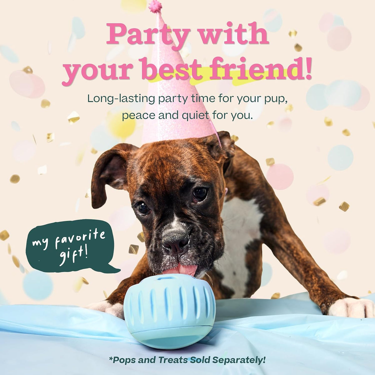 WOOF Pupsicle Interactive Dog Ball Toy for Dogs Large 25-75 lbs - Blue | Long-lasting enrichment toy for medium/large dogs, easy-fill design, low-mess play, made of natural rubber, easy to clean