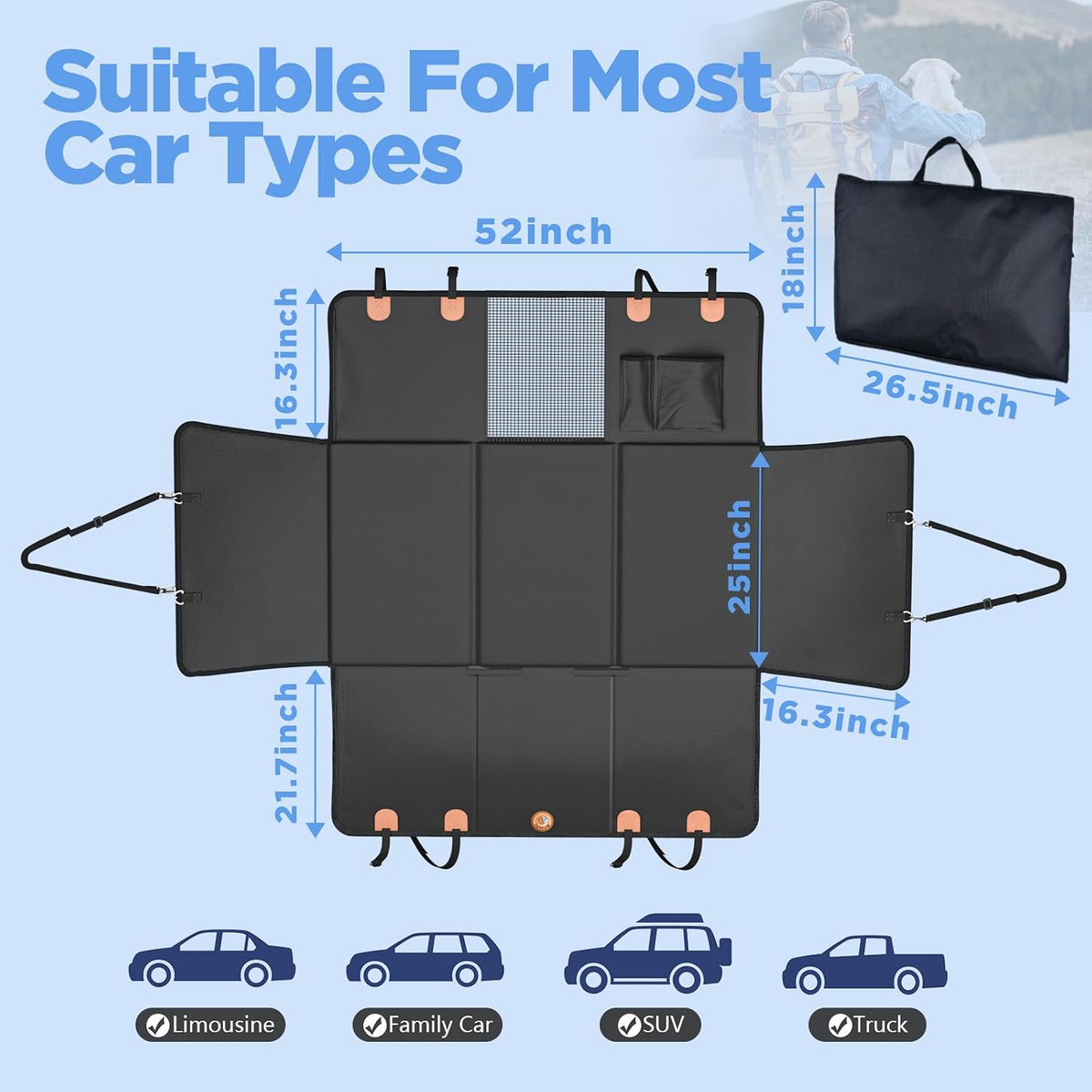Hard Bottom Dog Car Seat Cover for Back Seat, PU Leather Dog Seat Extender