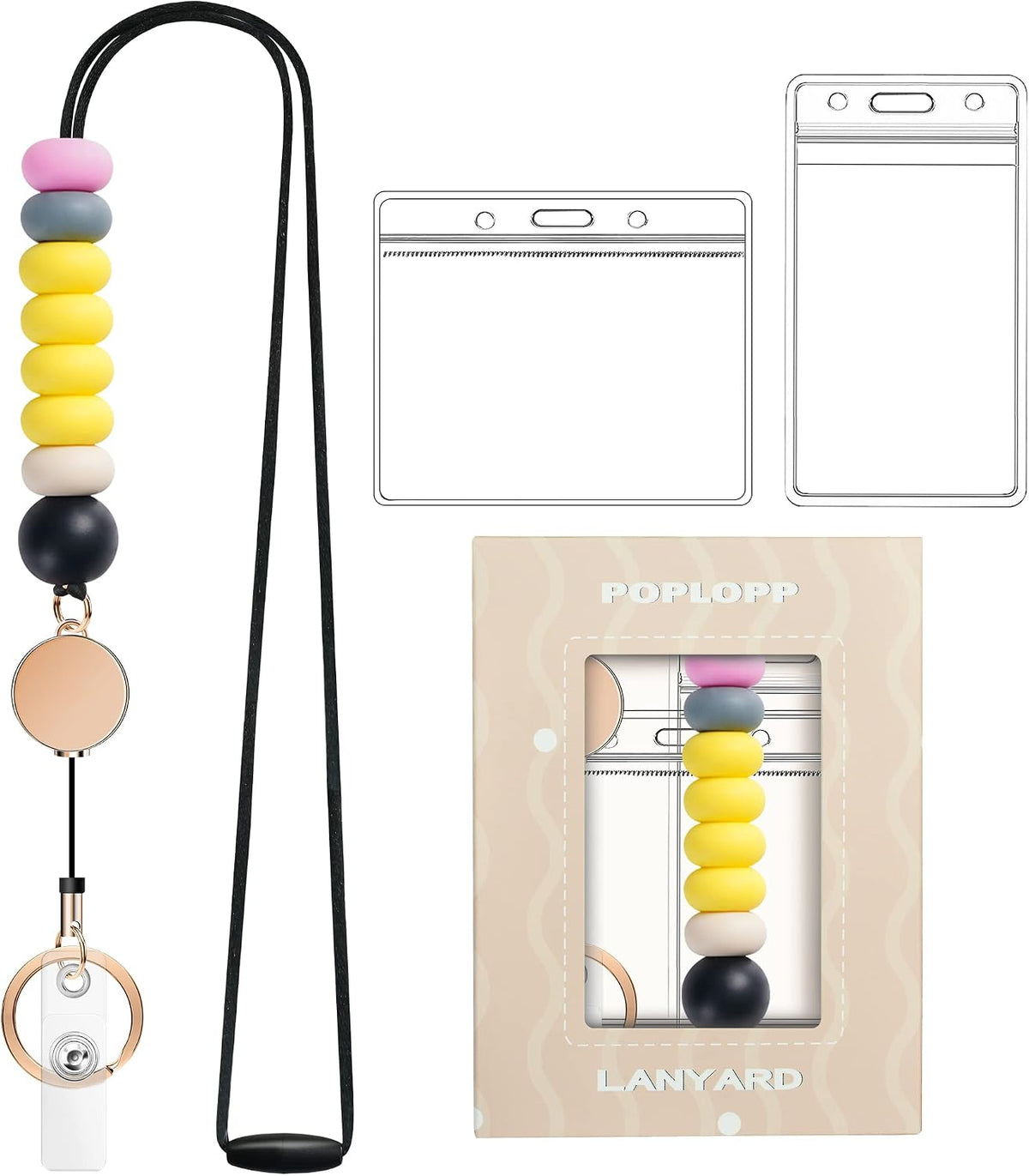 Retractable Lanyards for ID Badges and Keys with 2 Waterproof Card Holders
