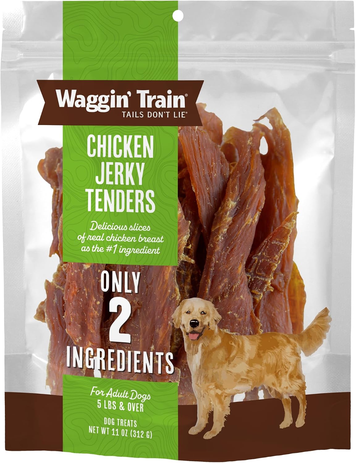 Waggin' Train Chicken Jerky Dog Treats, Made with 100% Real Chicken Breasts, Only Two All-Natural Ingredients, Great High Protein Dog Treat, Easily Digestible for Big or Small Dogs, 30 oz. Pouch