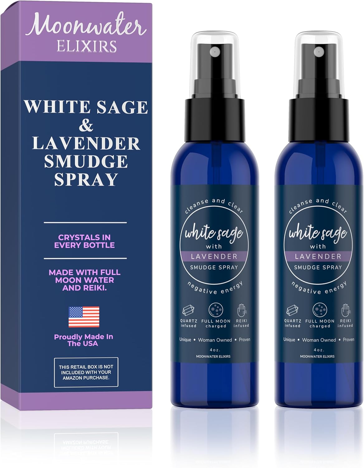 White Sage Smudge Spray for Spiritual Cleansing & Aura Protection, Sage Mist for Cleansing Negative Energy & Protection, Home & Meditation, Clear Quartz Reiki Energized Aromatherapy Room Spray - 4oz