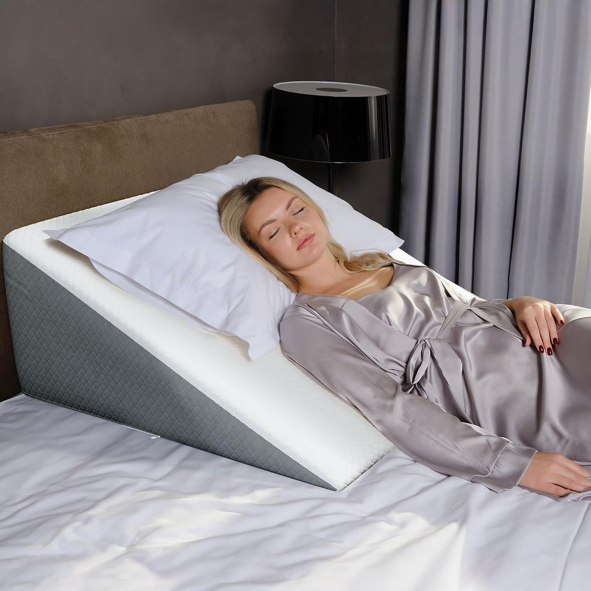 Kolbs Bed Wedge Pillow for Sleep Apnea, FSA Eligible Acid Reflux, and Back Pain Relief, with Chic Jacquard Cover - Headboard Wedges for Sleeping (Standard Width 7.5" Height)