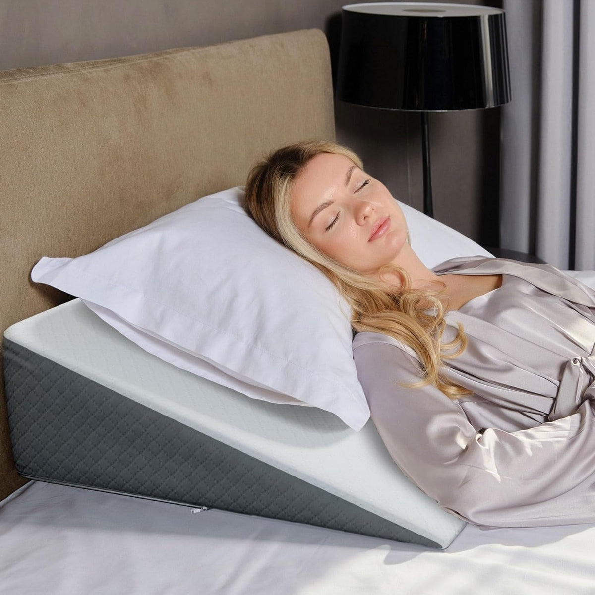 Kolbs Bed Wedge Pillow for Sleep Apnea, FSA Eligible Acid Reflux, and Back Pain Relief, with Chic Jacquard Cover - Headboard Wedges for Sleeping (Standard Width 7.5" Height)