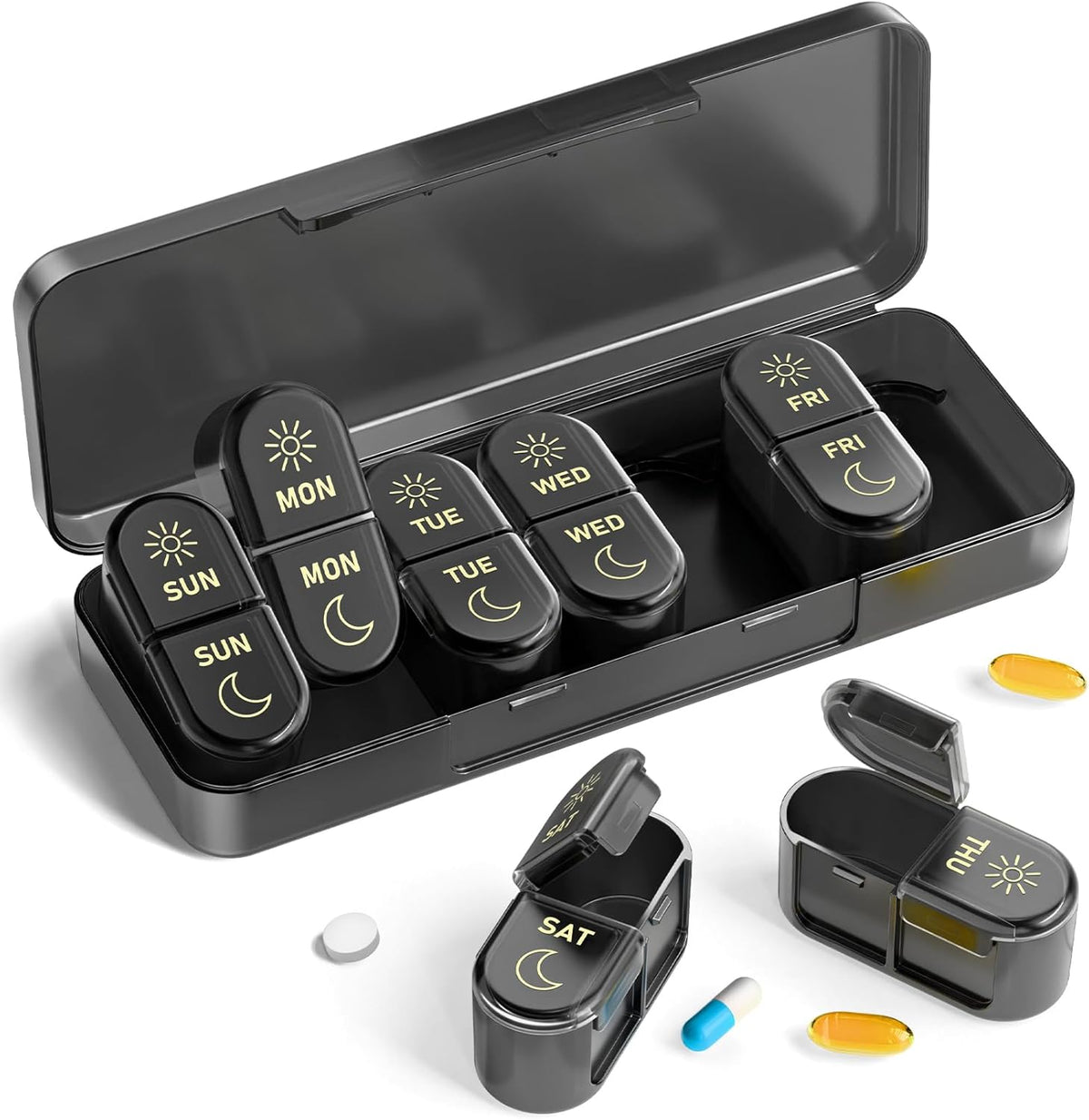 Pillex Weekly Pill Organizer 2 Times a Day, AM PM Pill Box Organizer 7 Day