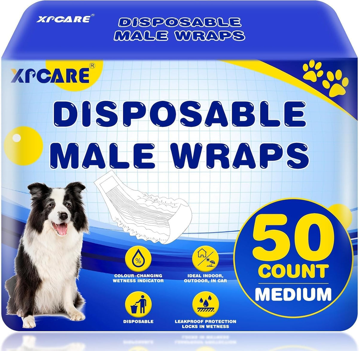 XPCARE 50 Count Disposable Dog Diapers Male with Wetness Indicator(X-Small) | Dog Belly Band Belly Bands for Male Dogs Male Dog Wraps,Super Absorbent Leak-Proof Fit for Incontinence Marking