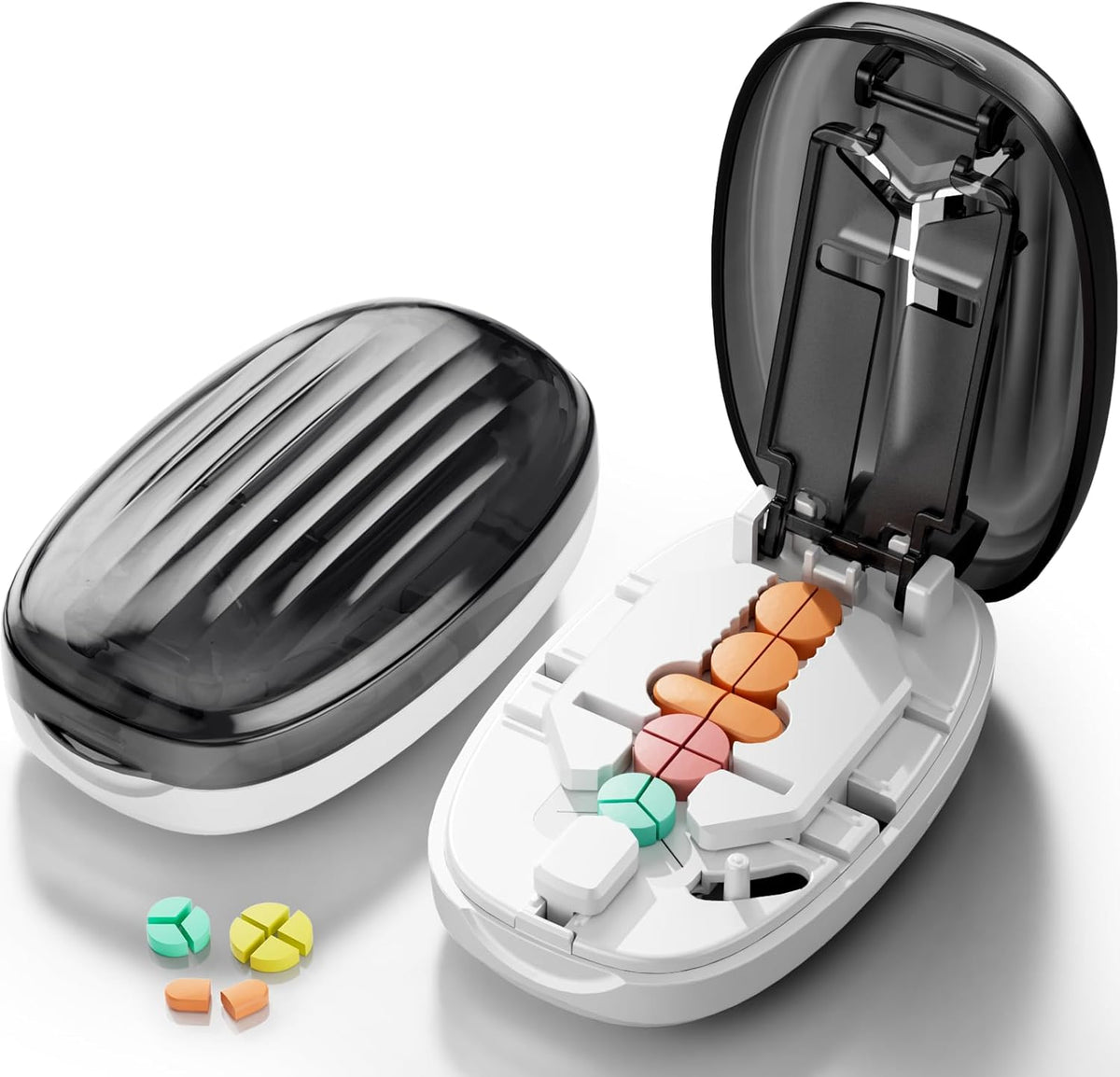 Pill Cutter Splitter for Small and Tiny Pills, 1/2 1/4 Pill Splitter for Small Pills,Vitamins, Tablets in Half or Quarters, Accurate and Easy Cutting, Stainless Steel Blade, Back Storage (Black)