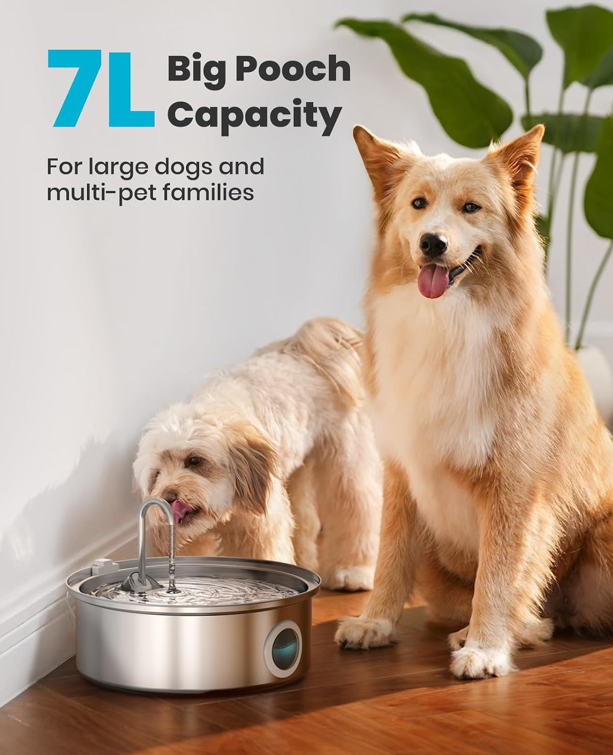 oneisall 7L/230oz Dog Water Fountain for Multi-pet Household,PWF002 | 25db Quiet Design,304 Stainless Steel,Contain 3 Set Filters,Visual Water,5-Layer Filtration,Fit for Living Room Kitchen