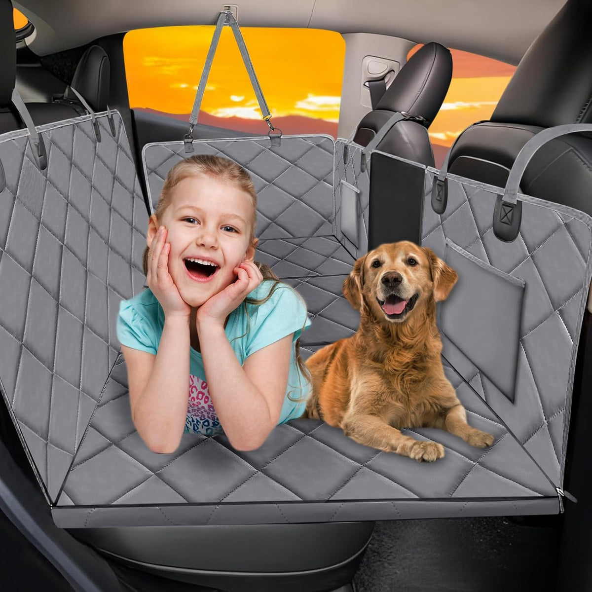Hard Bottom Dog Car Seat Cover for Back Seat, Back Seat Extender
